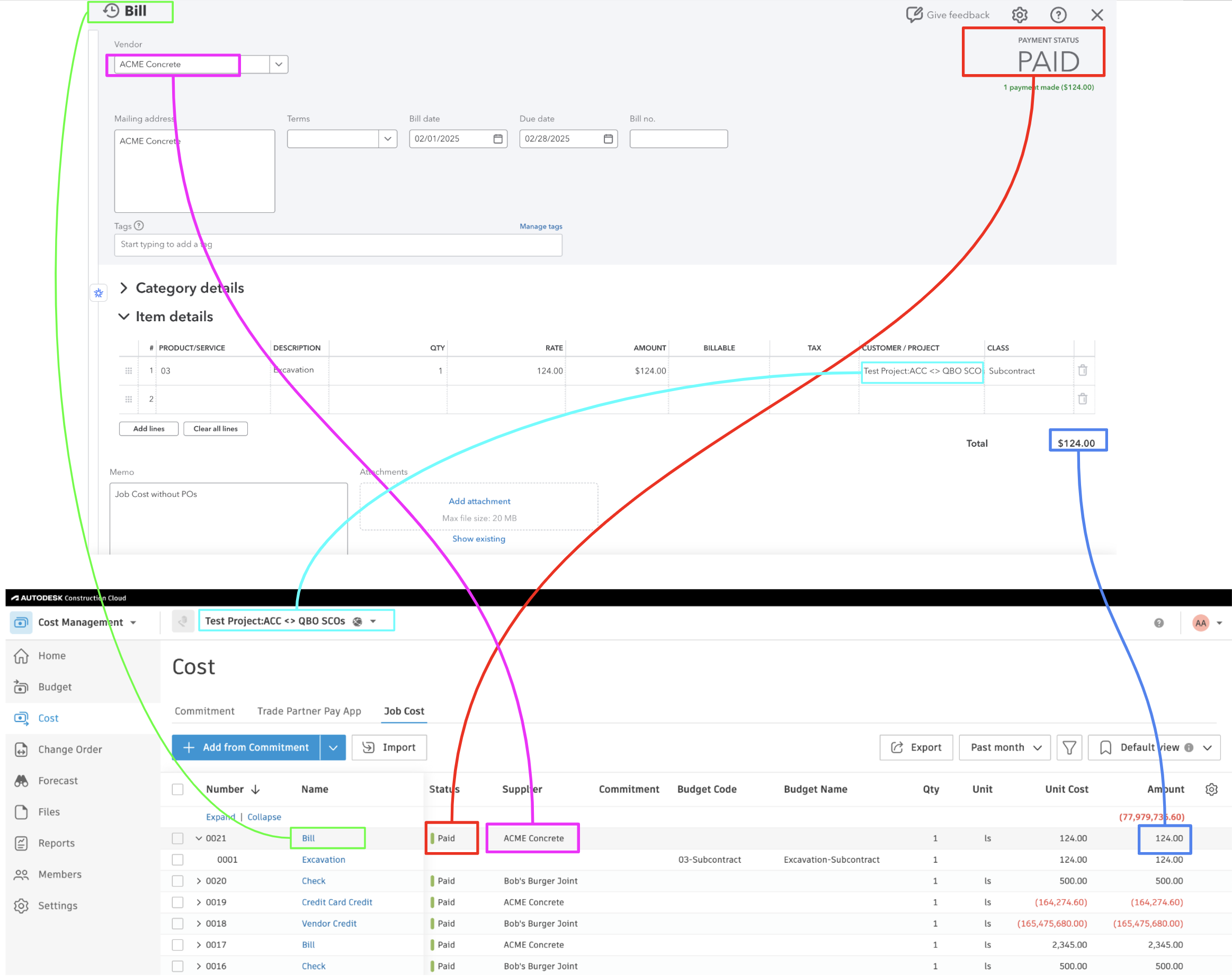 Autodesk Build and QuickBooks Online Purchase Orders Visual Mapping 1