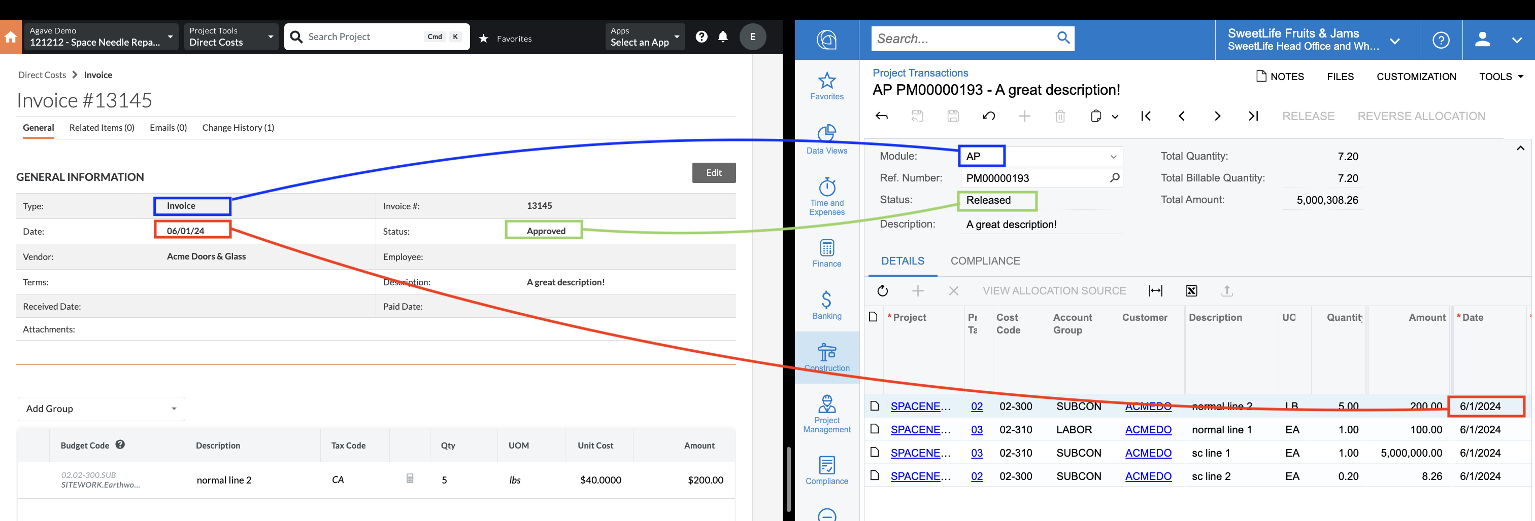 Procore and Acumatica Job Costs Visual Mapping