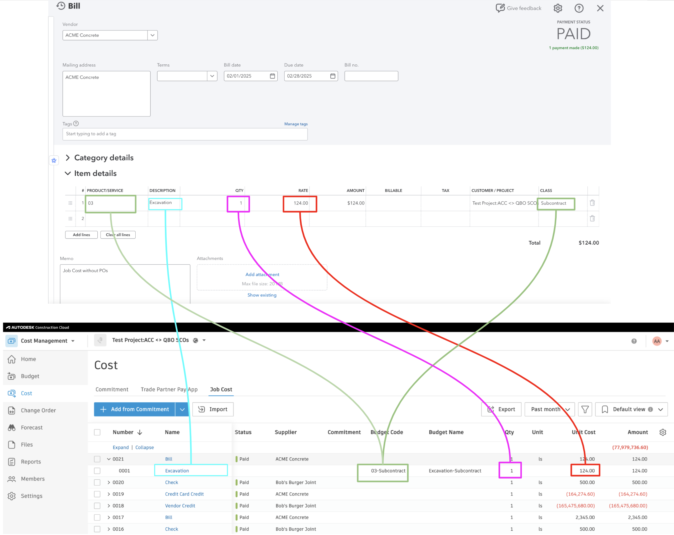 Autodesk Build and QuickBooks Online Purchase Orders Visual Mapping 1