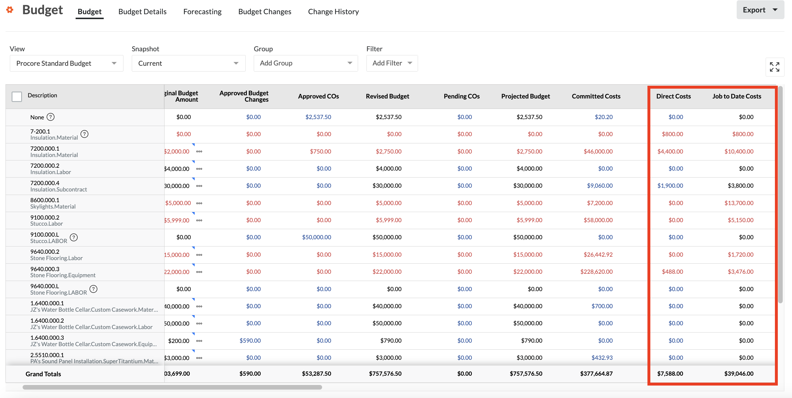 Procore and Sage 100 Job Costs Visual Mapping