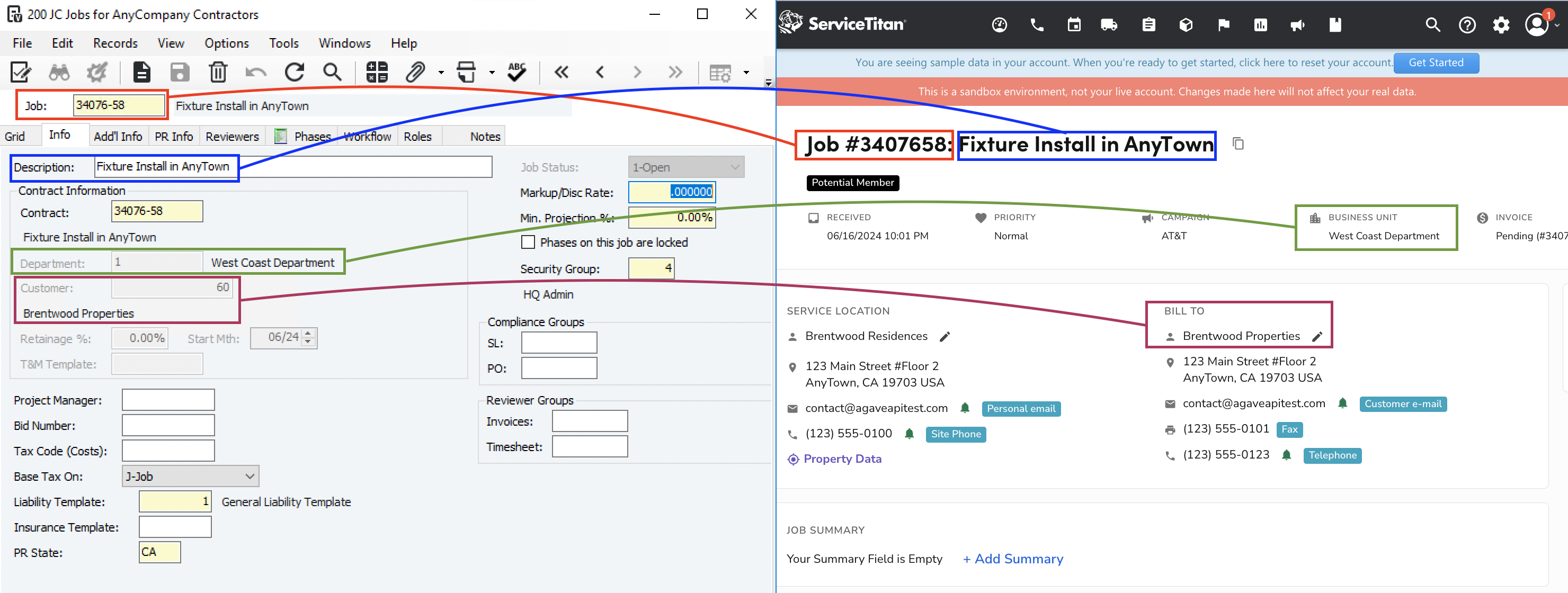 ServiceTitan and Vista Jobs Visual Mapping