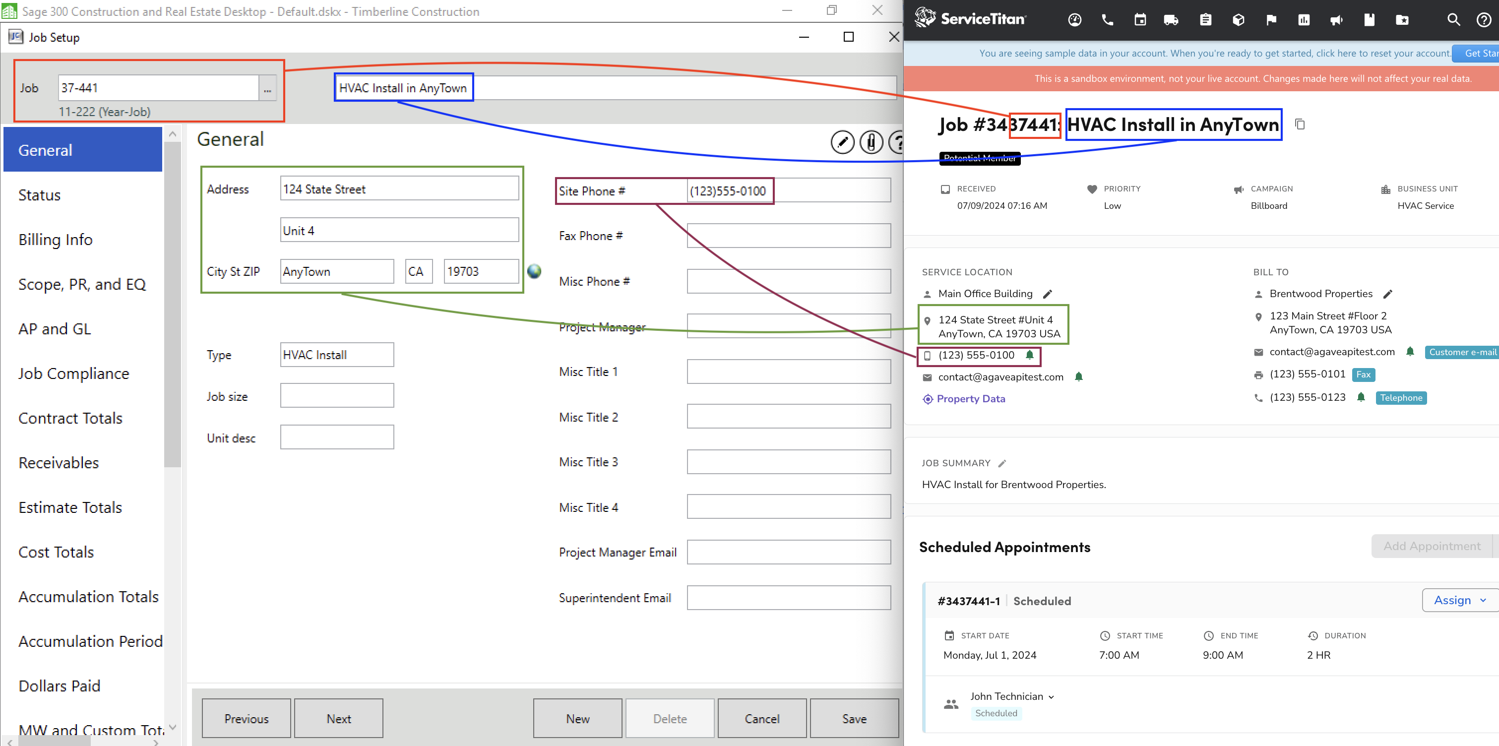 ServiceTitan and Sage 300 CRE Jobs Visual Mapping