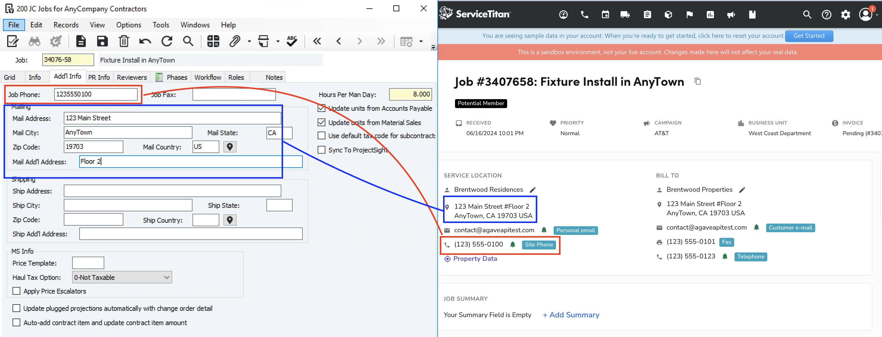 ServiceTitan and Vista Jobs Visual Mapping