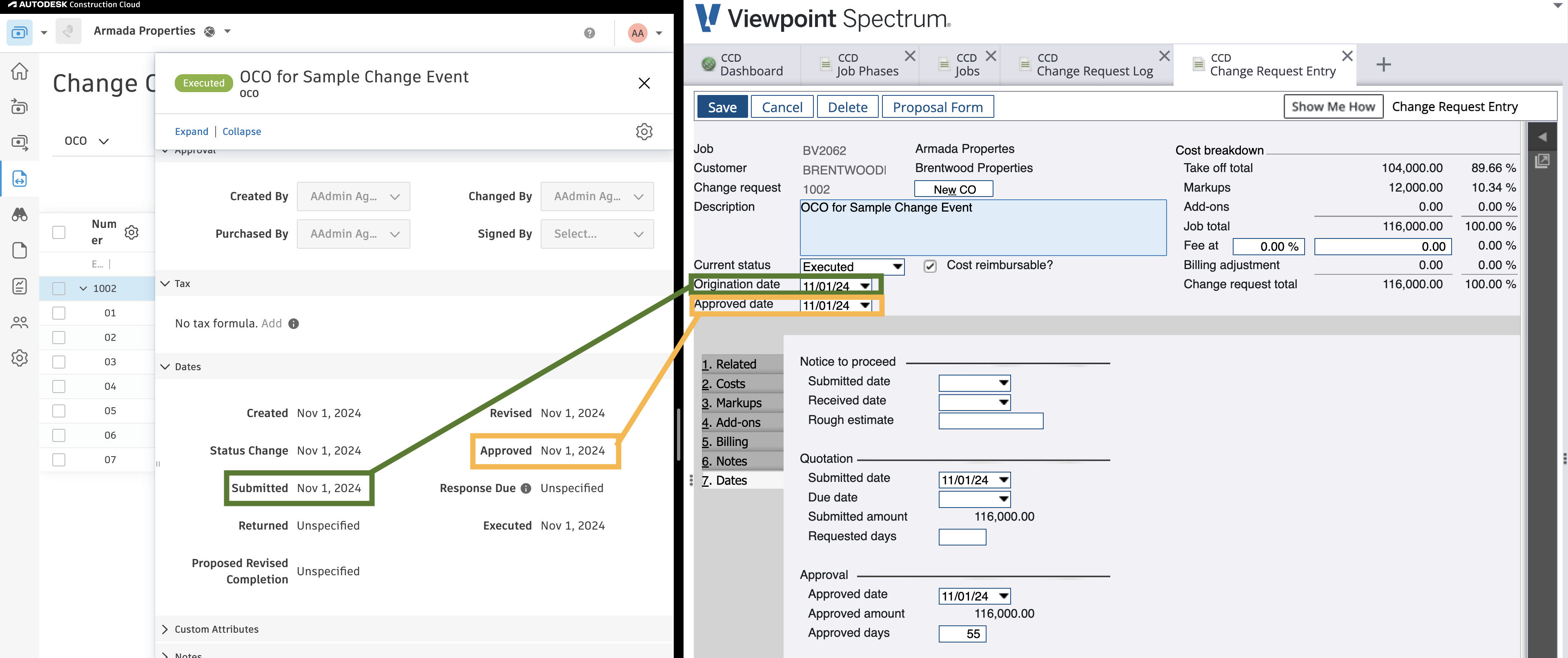 Autodesk Build and Spectrum Owner Change Order Visual Mapping