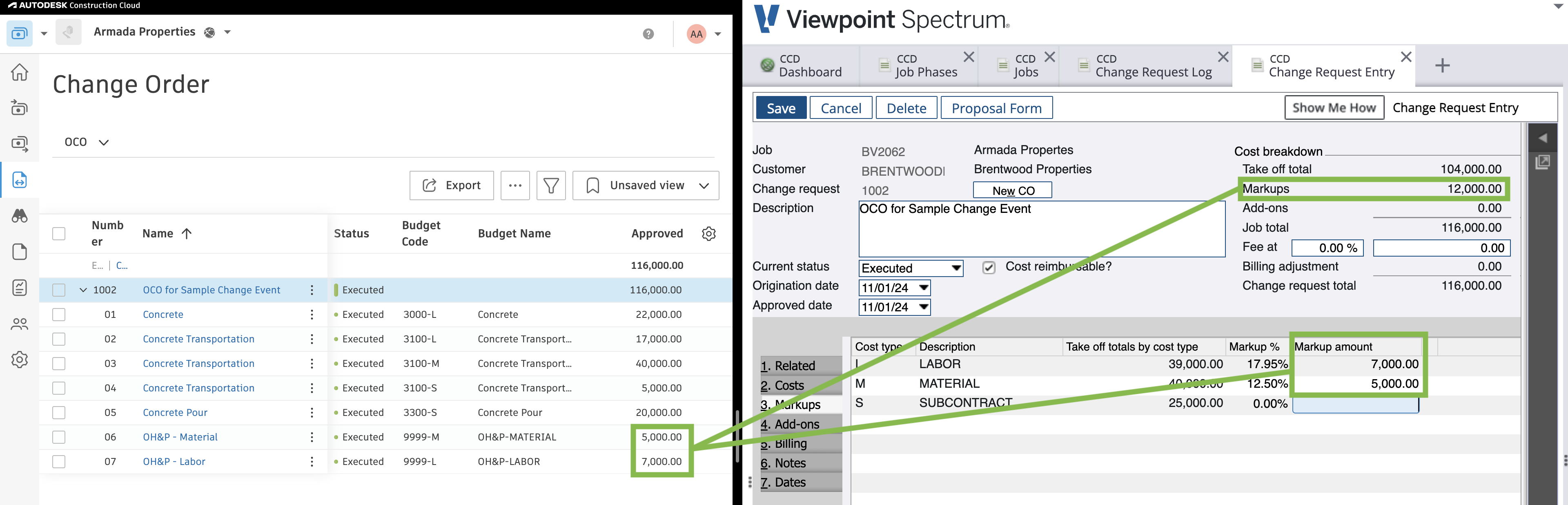 Autodesk Build and Spectrum Owner Change Order Visual Mapping