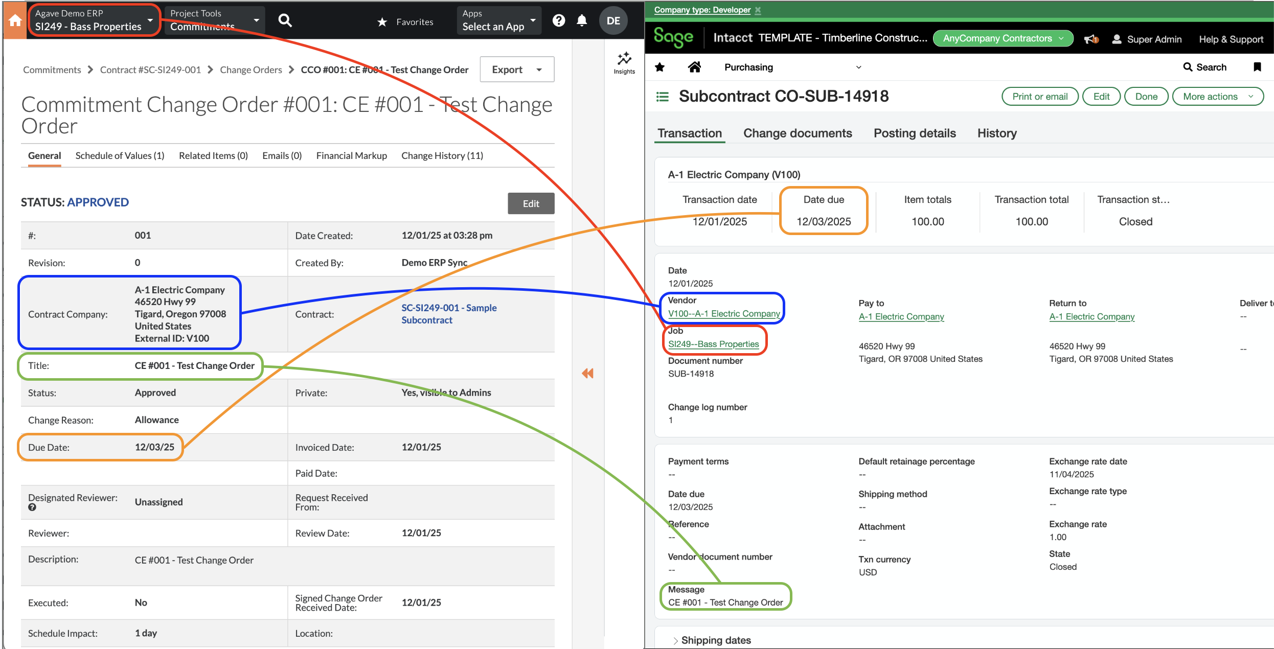 Procore and Sage Intacct Visual Mapping