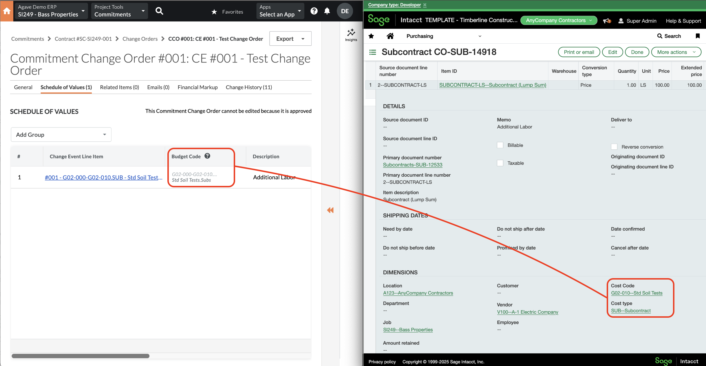 Procore and Sage Intacct Visual Mapping