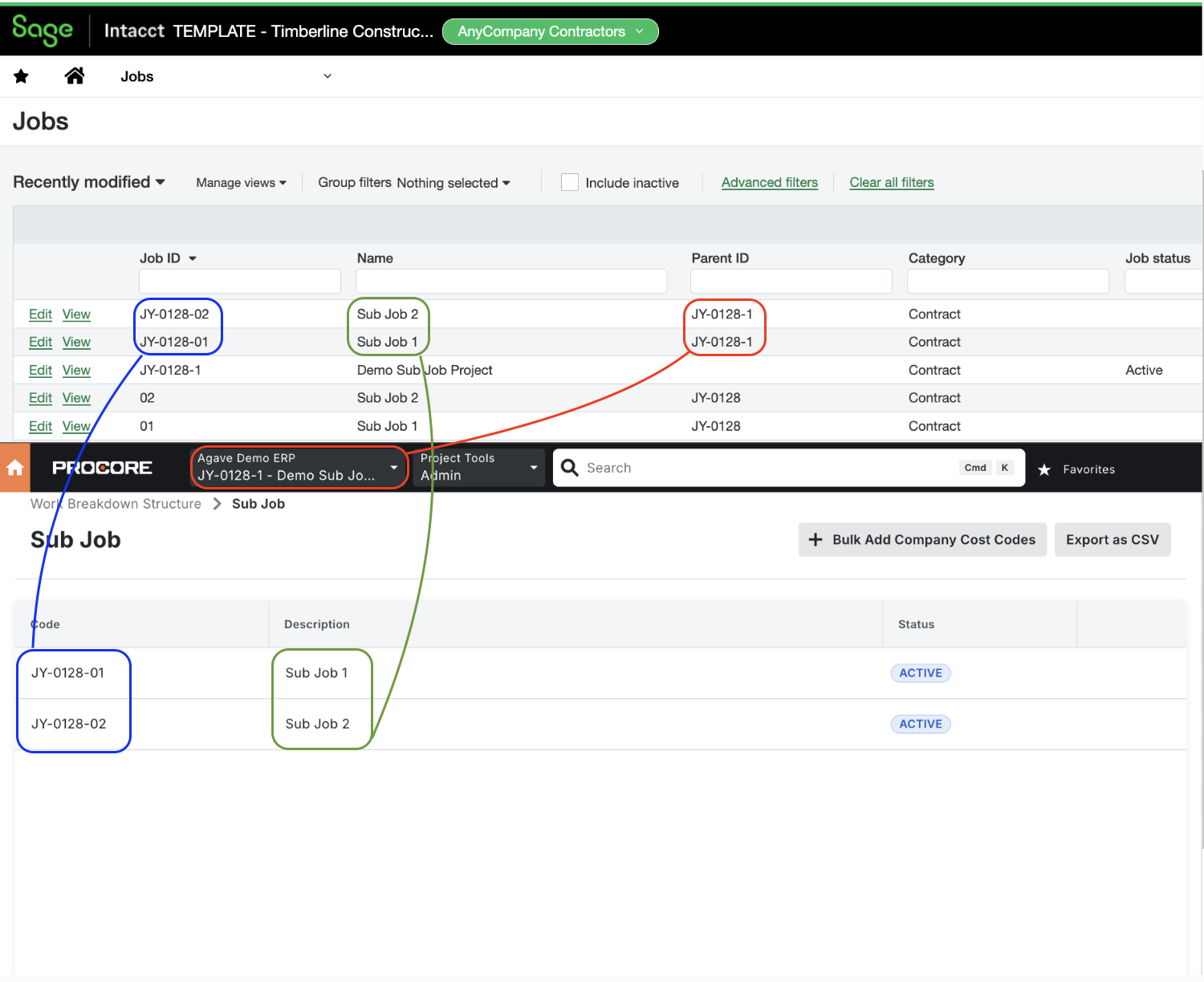 Procore and Sage Intacct Visual Mapping