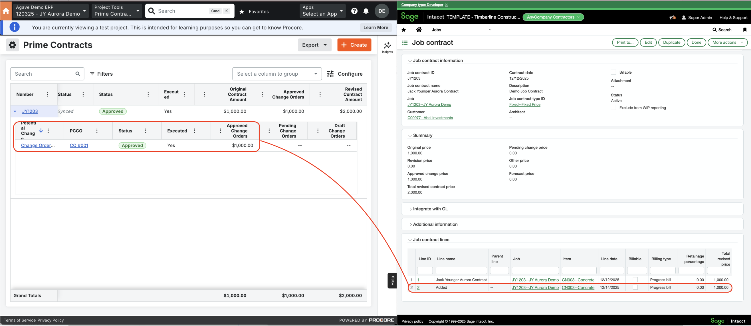 Procore and Sage Intacct Visual Mapping