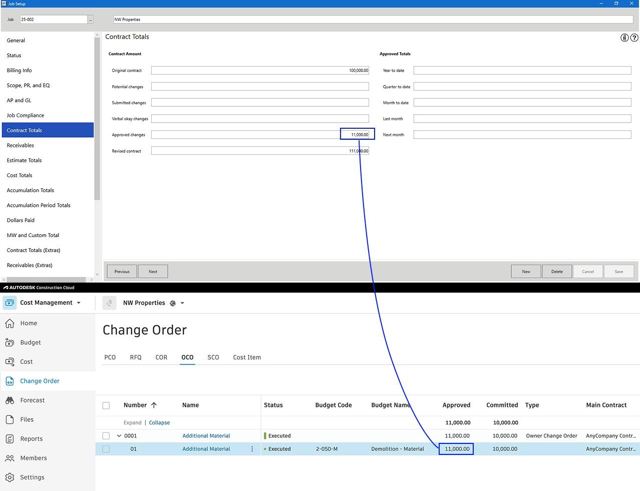Autodesk Build and Sage 300 Prime Contract Change Orders Mapping