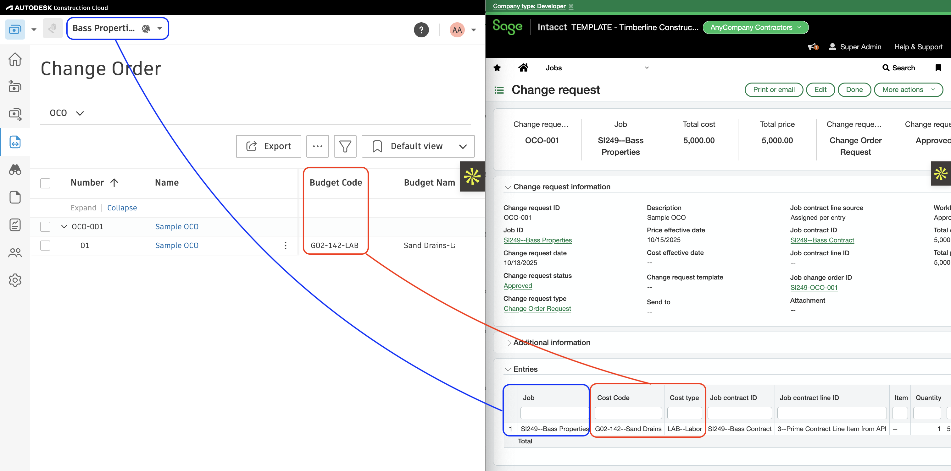 Autodesk Build and Sage Intacct Visual Mapping