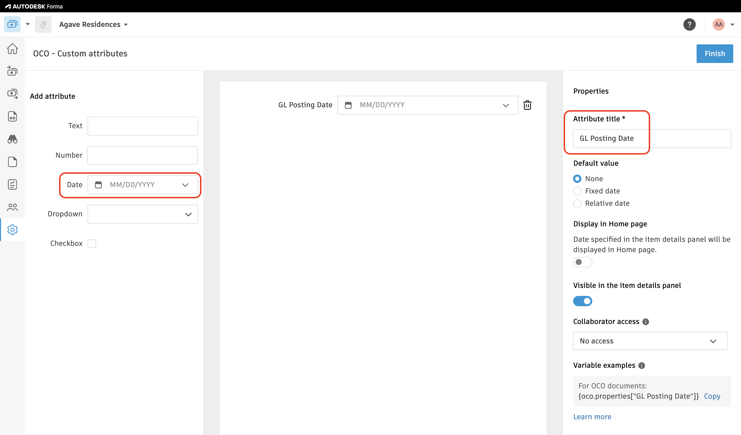 Adding a GL Posting Date custom attribute to OCOs