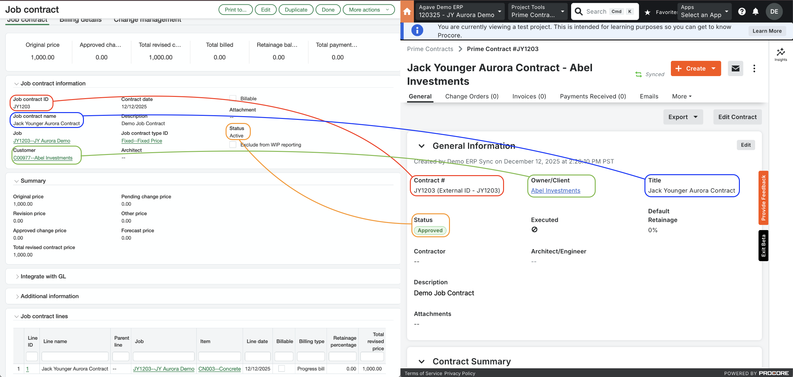 Procore and Sage Intacct Visual Mapping