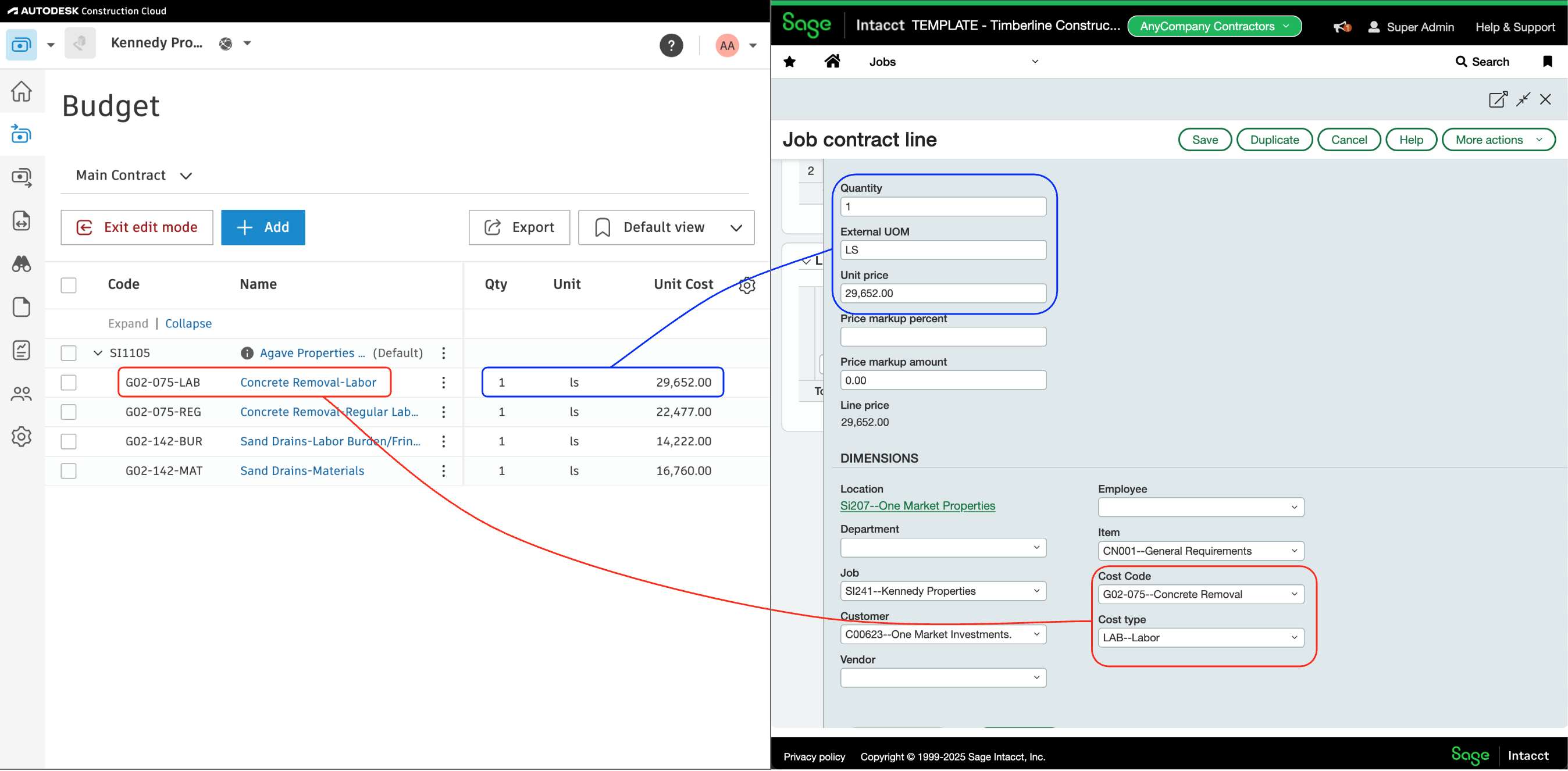 Autodesk Build and Sage Intacct Visual Mapping