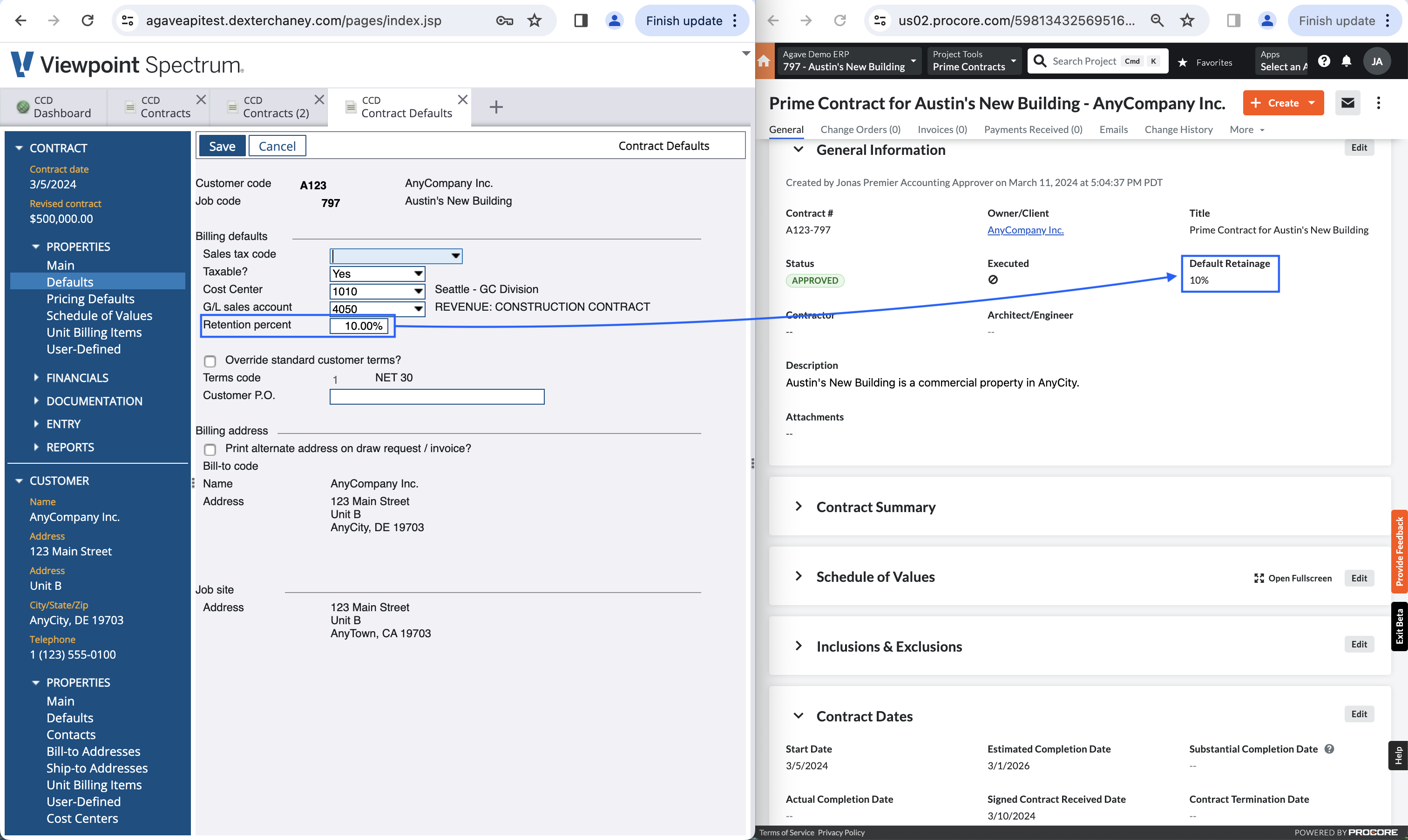 Procore and Spectrum AR Invoice Visual Mapping