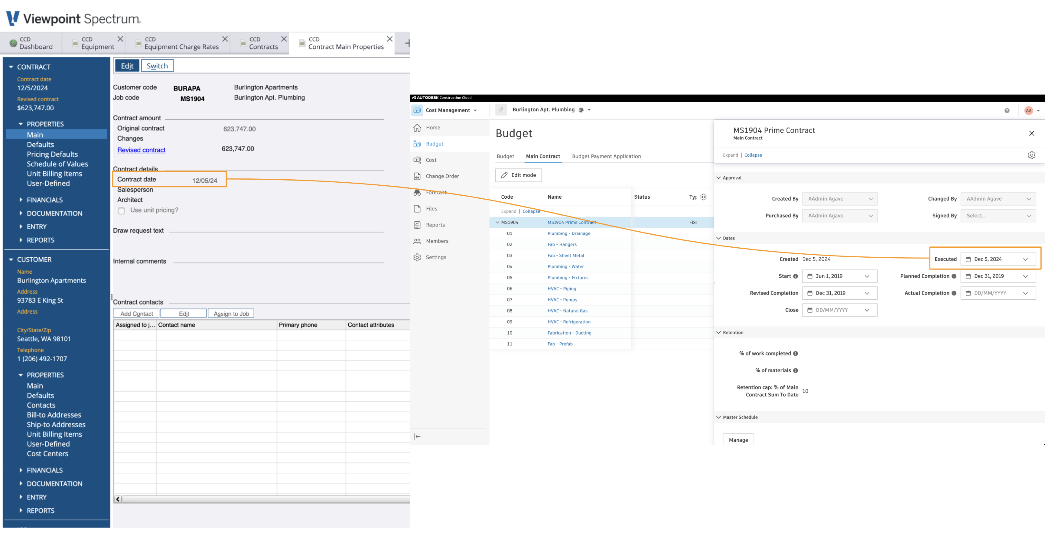 Autodesk Build and Spectrum Prime Contracts Visual Mapping