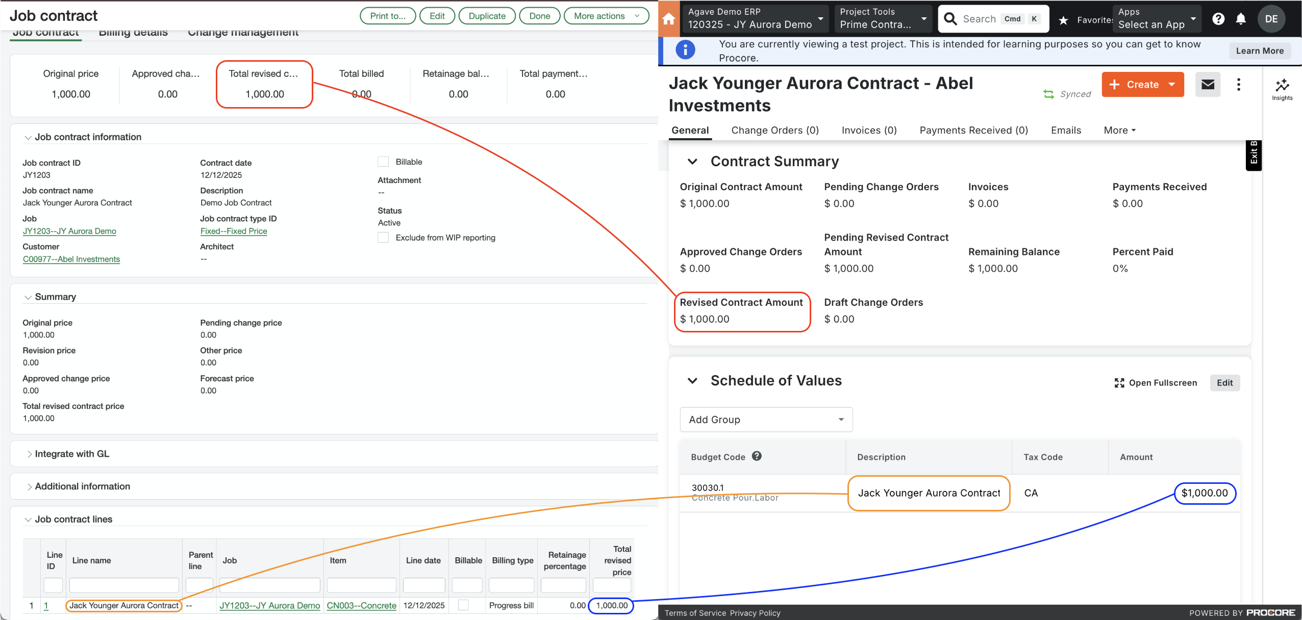 Procore and Sage Intacct Visual Mapping