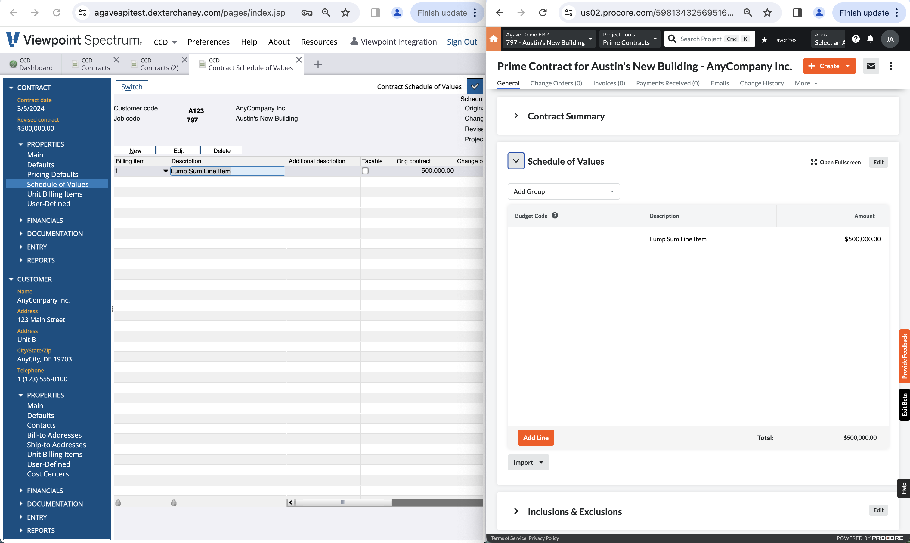 Procore and Spectrum AR Invoice Visual Mapping