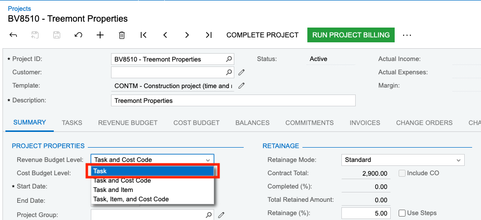 Procore and Acumatica Prime Contracts Visual Mapping