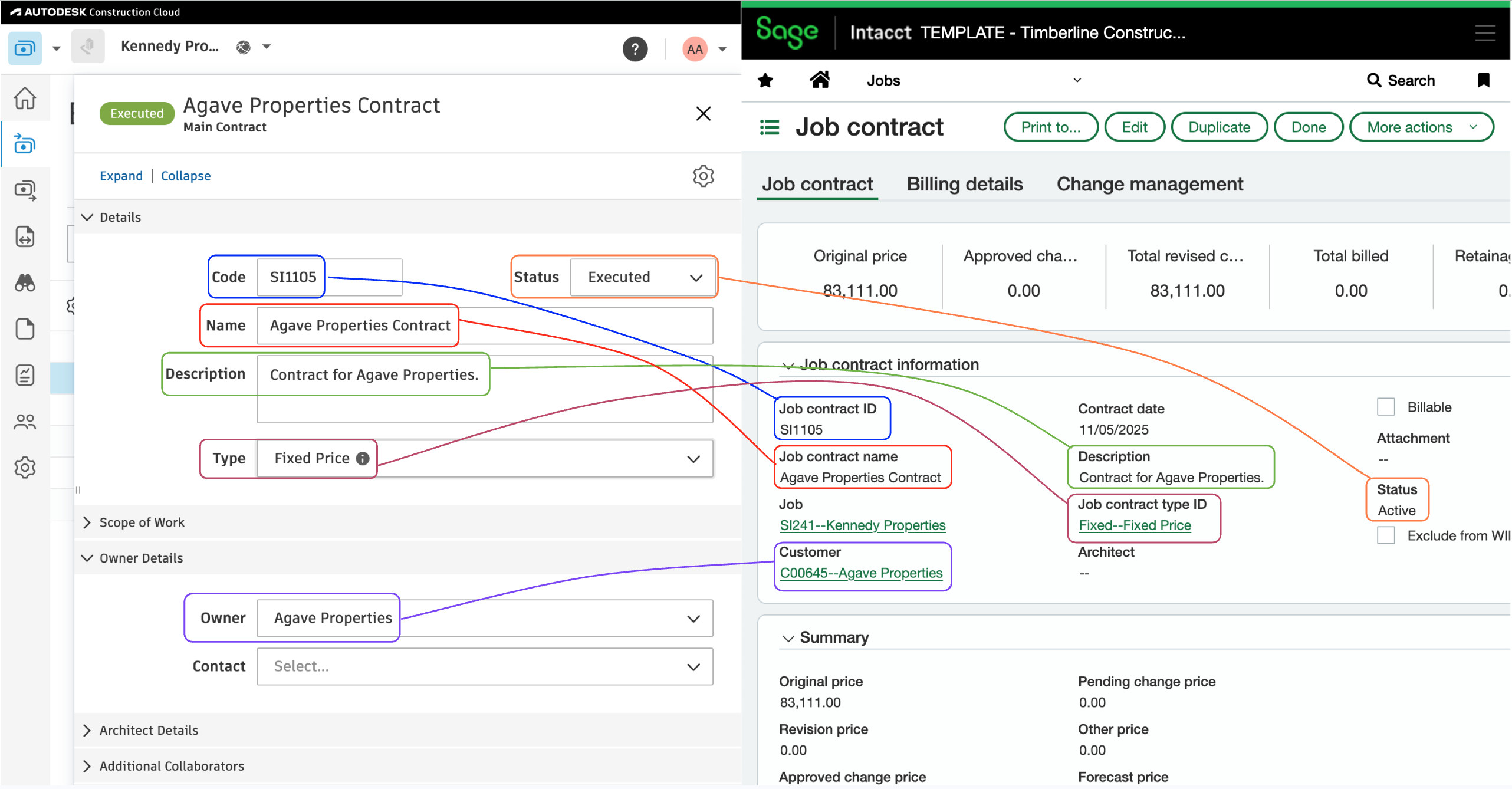 Autodesk Build and Sage Intacct Visual Mapping