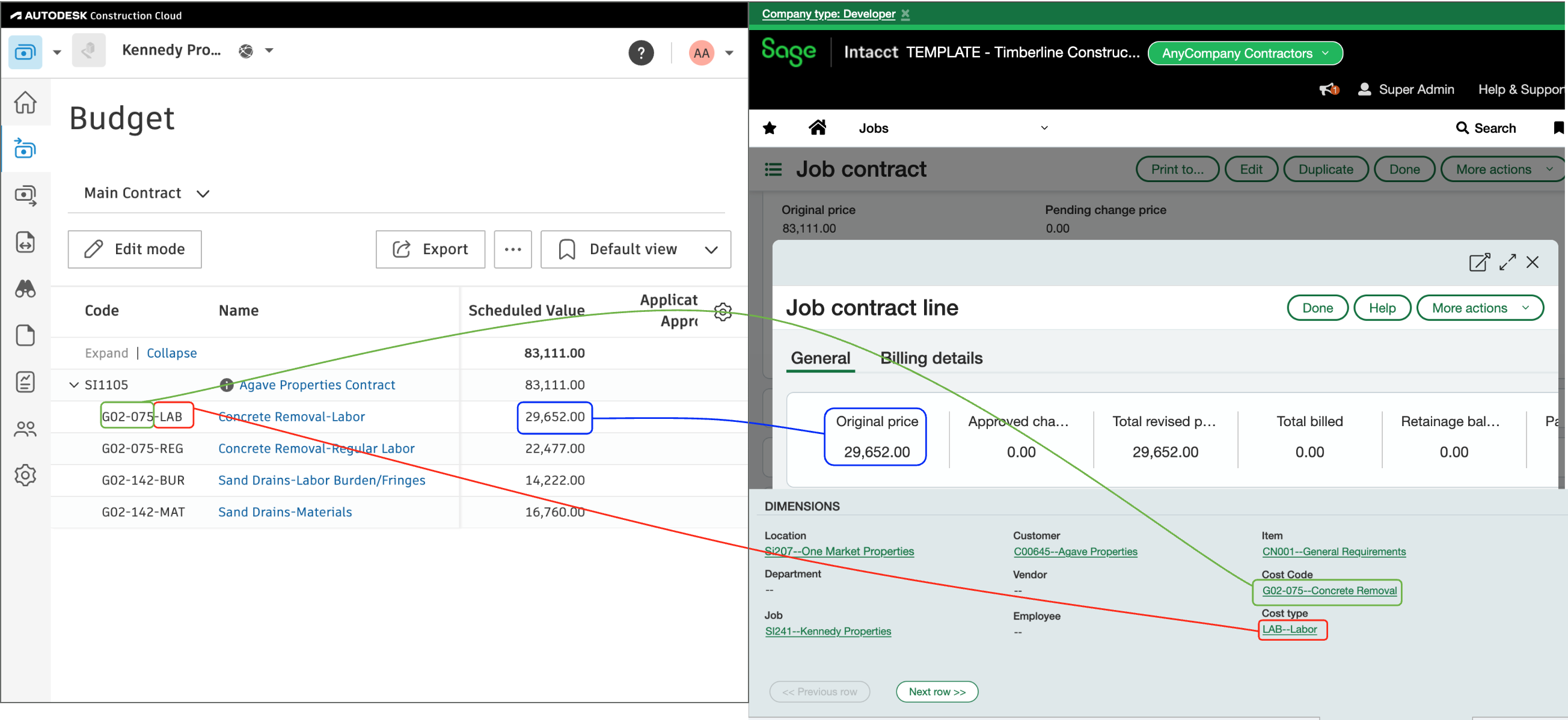 Autodesk Build and Sage Intacct Visual Mapping