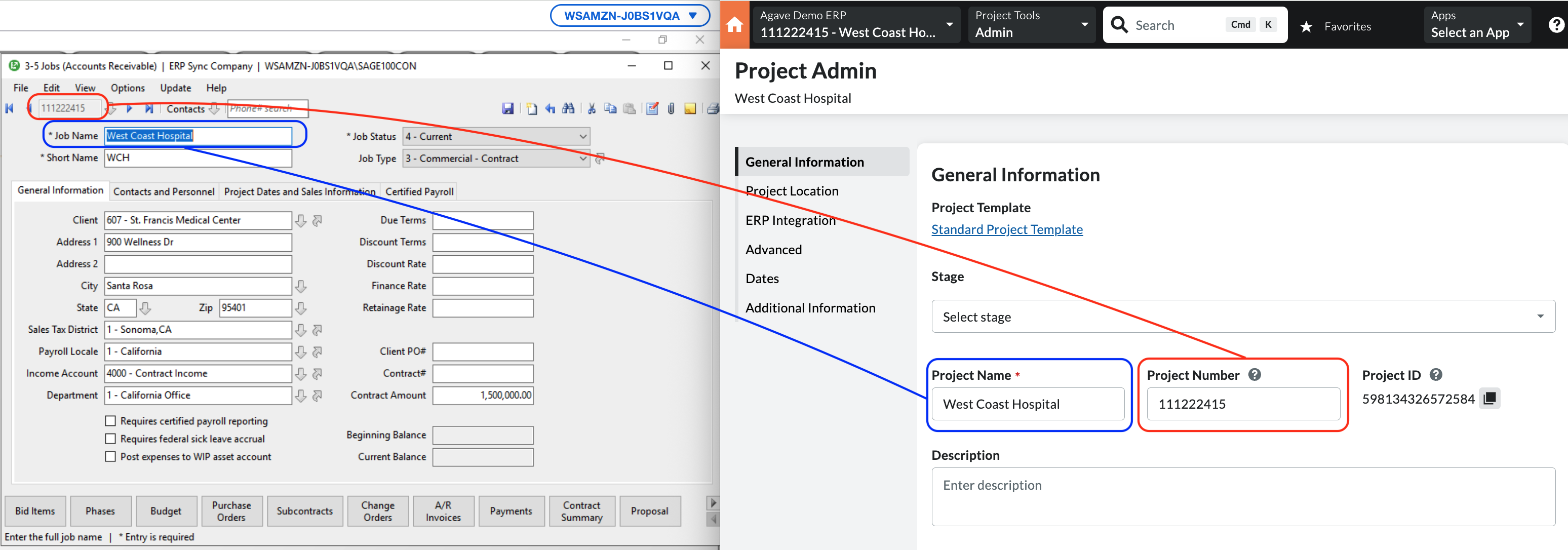 Procore and Sage 100 Projects Visual Mapping