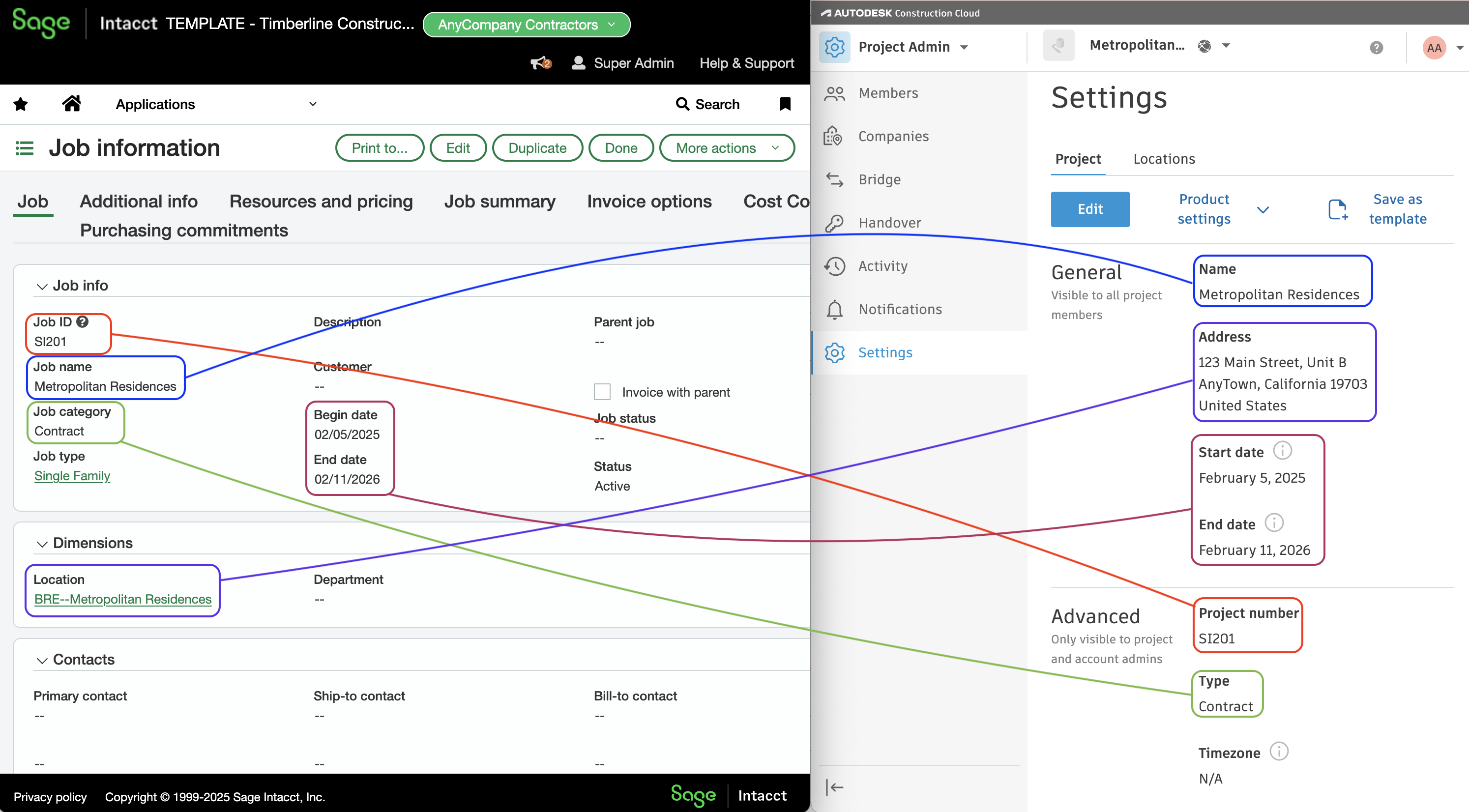 Autodesk Build and Sage Intacct Visual Mapping