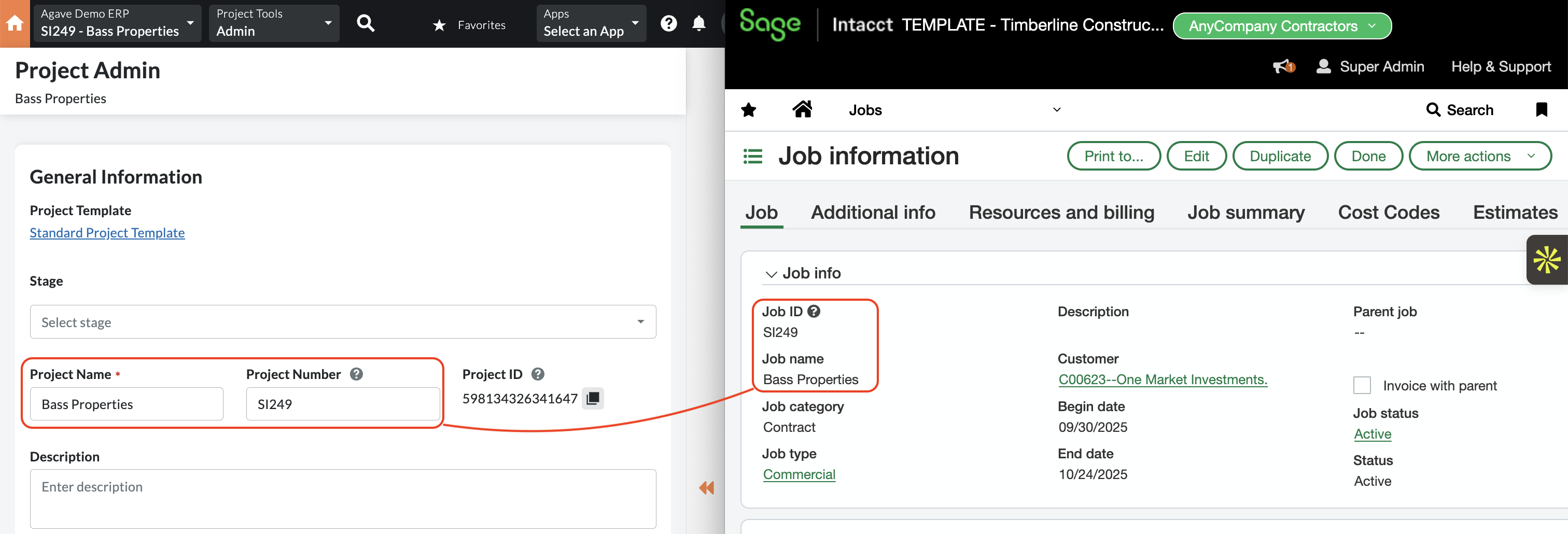 Procore and Sage Intacct Visual Mapping