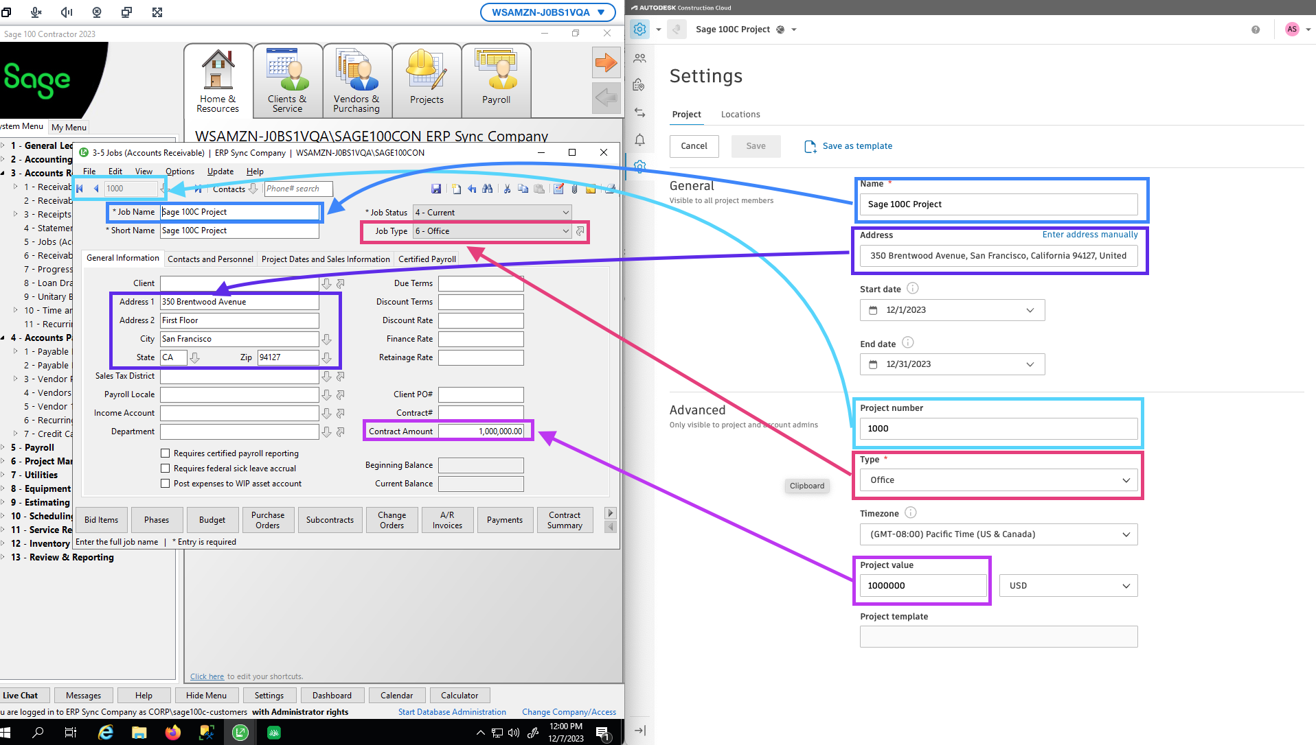 Autodesk Build and Sage 100 Projects Mapping