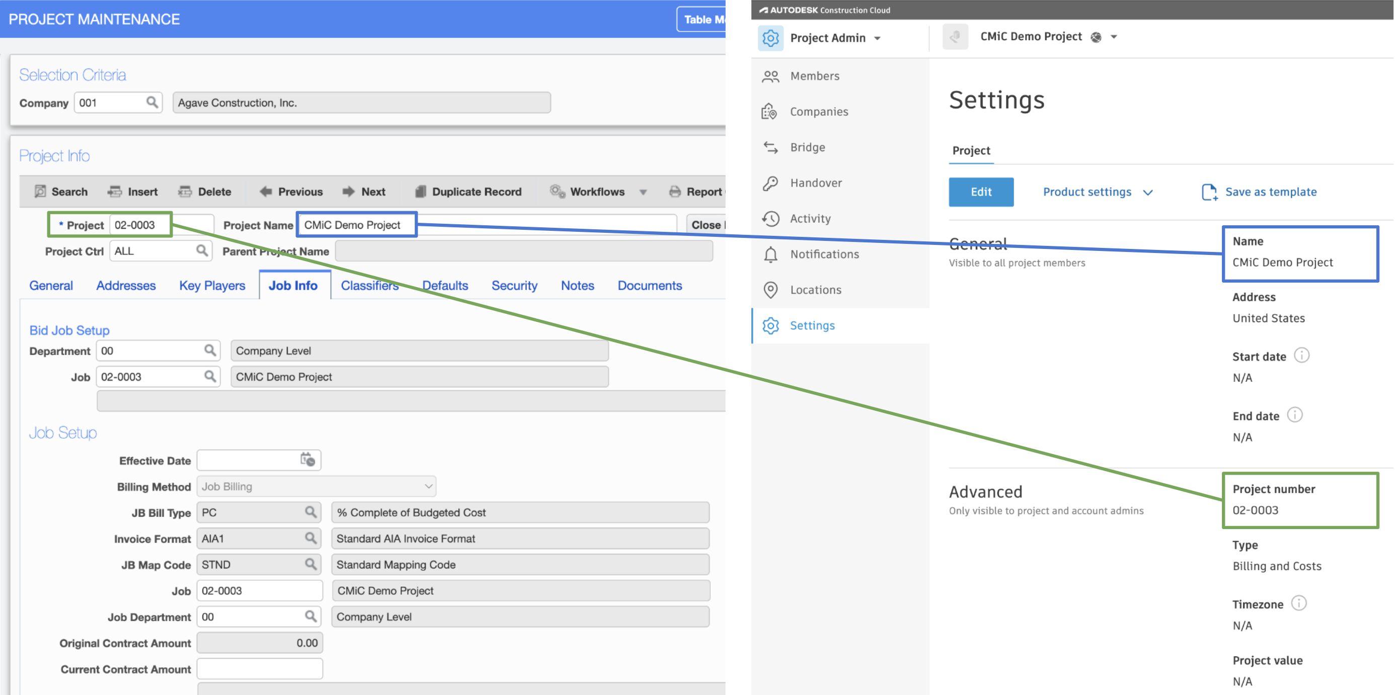 Autodesk Build and CMiC Projects Mapping