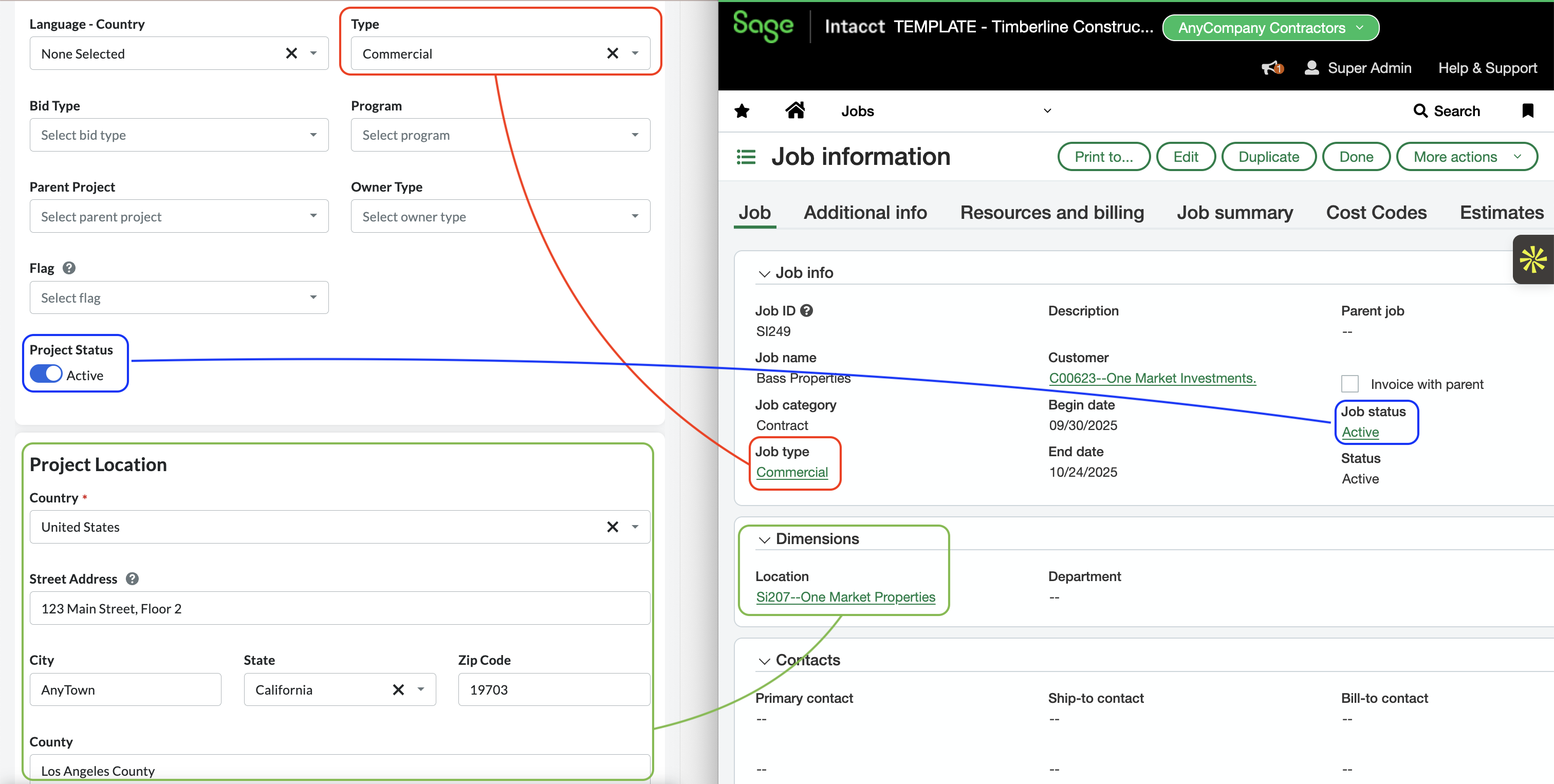 Procore and Sage Intacct Visual Mapping