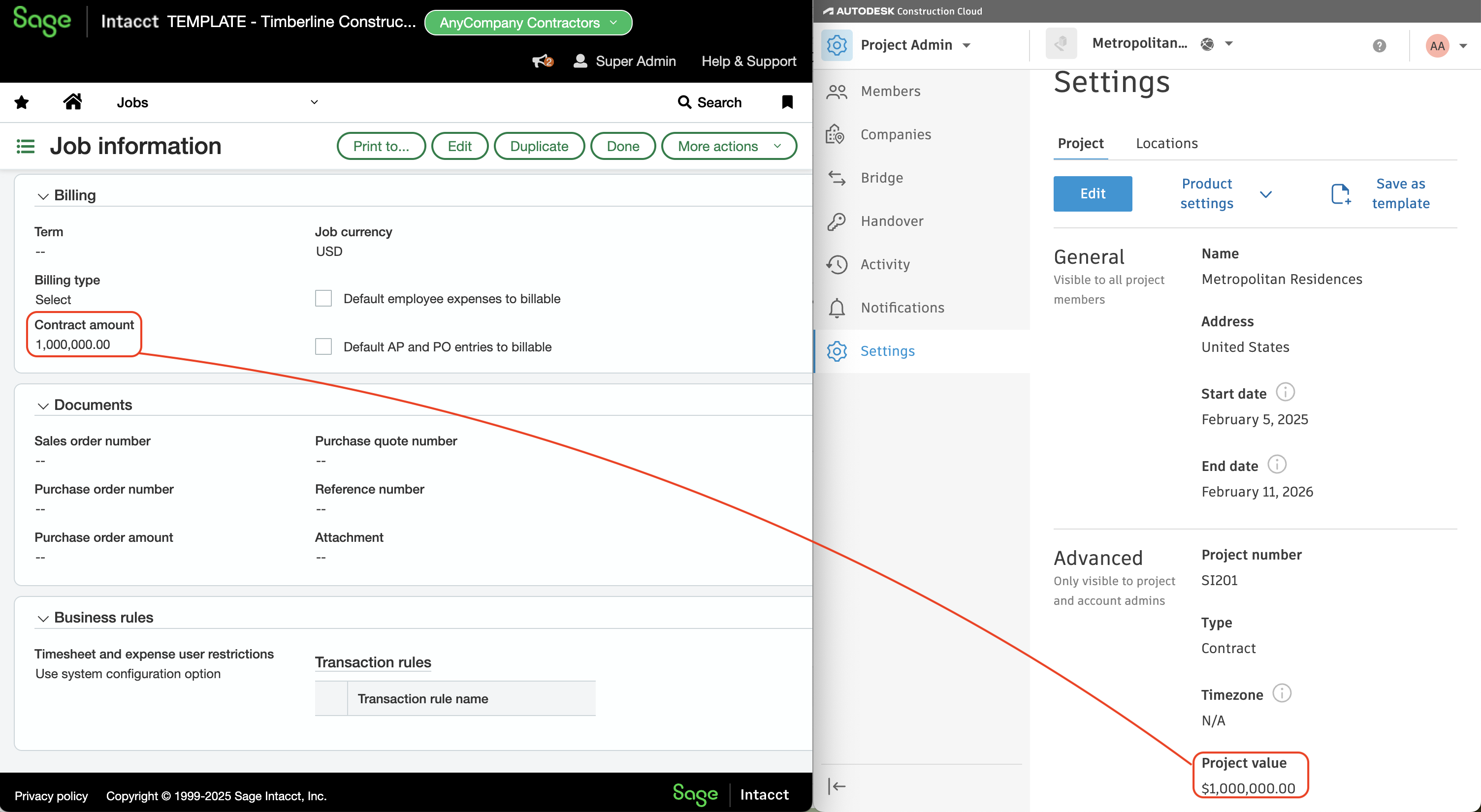 Autodesk Build and Sage Intacct Visual Mapping