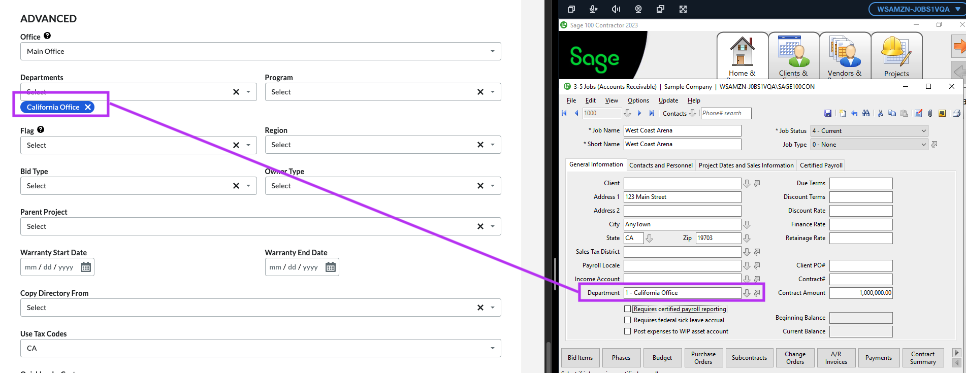 Procore and Sage 100 Projects Visual Mapping