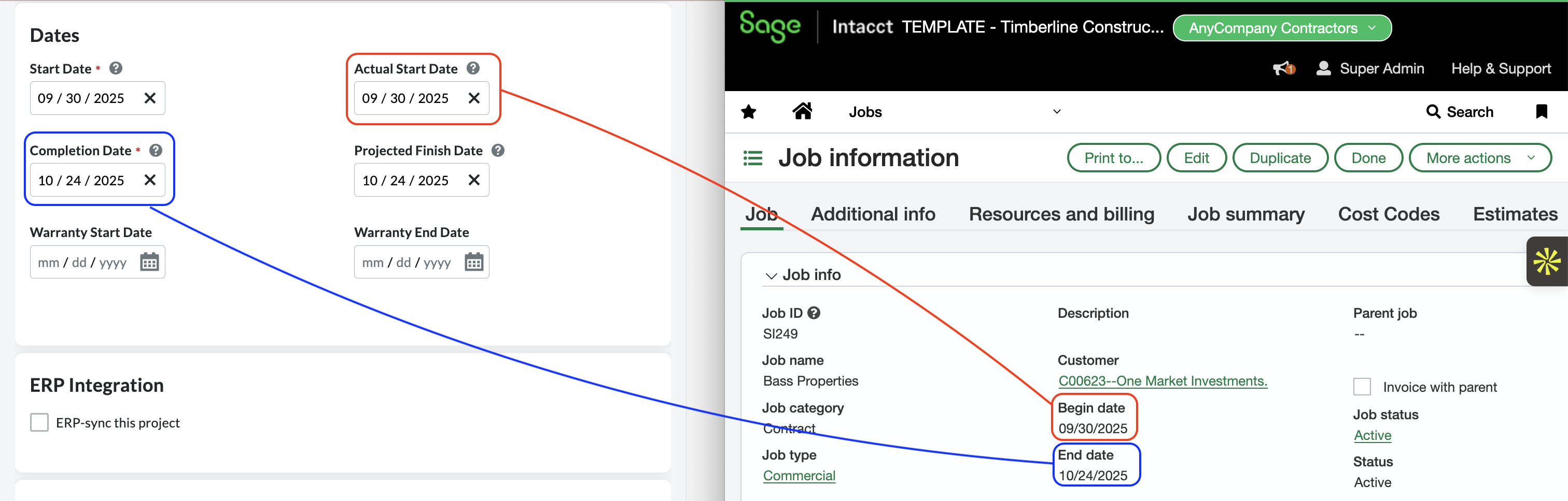 Procore and Sage Intacct Visual Mapping
