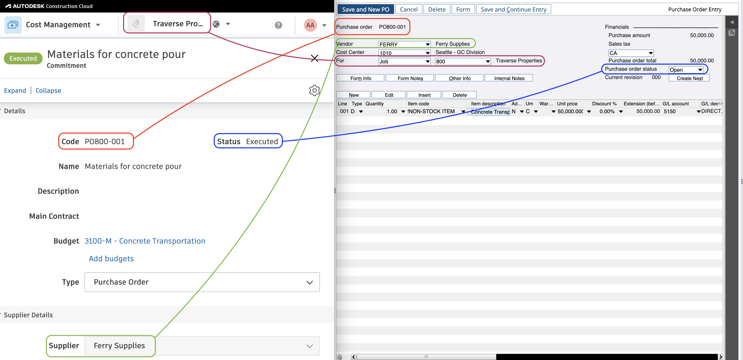 Autodesk Build and Spectrum Purchase Orders Visual Mapping