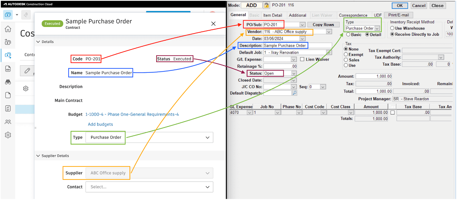 Autodesk Build and Foundation Purchase Orders Visual Mapping