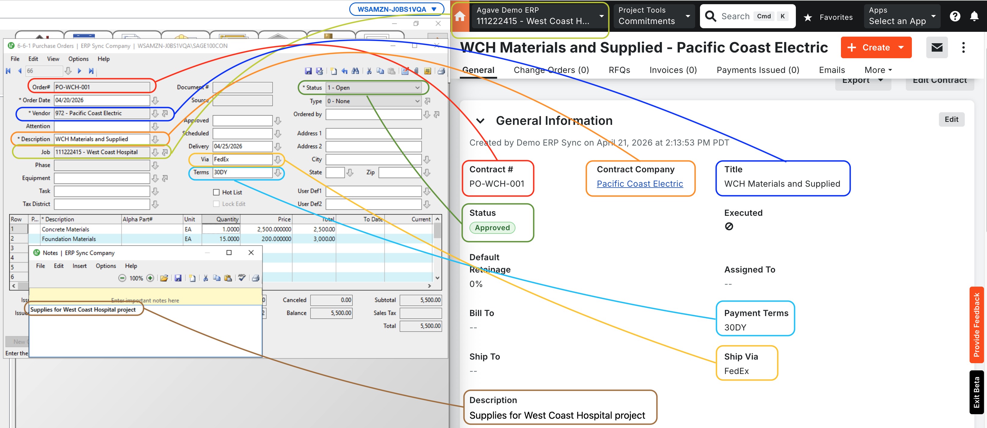 Procore and Sage 100 Purchase Orders Mapping 1