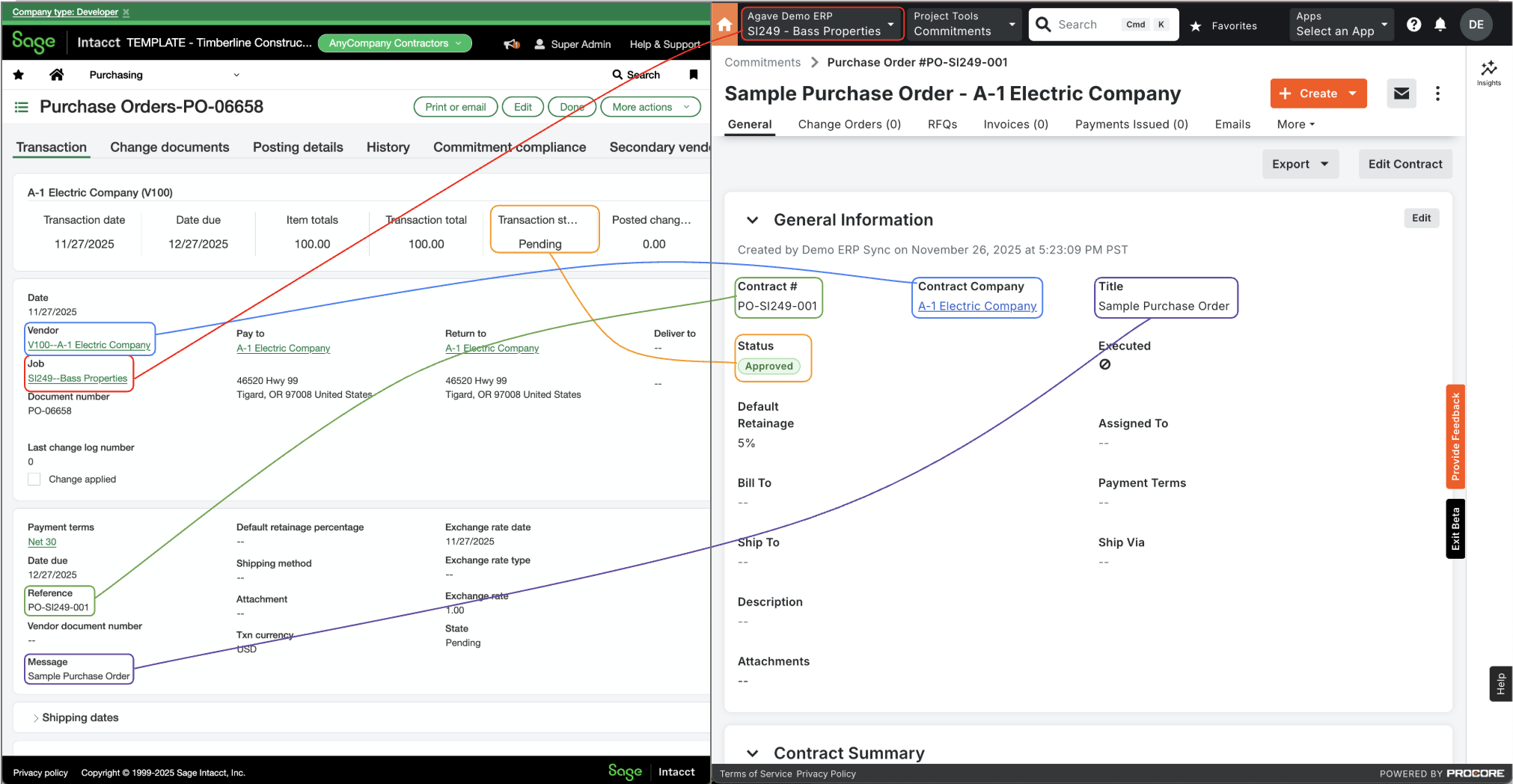 Procore and Sage Intacct Visual Mapping