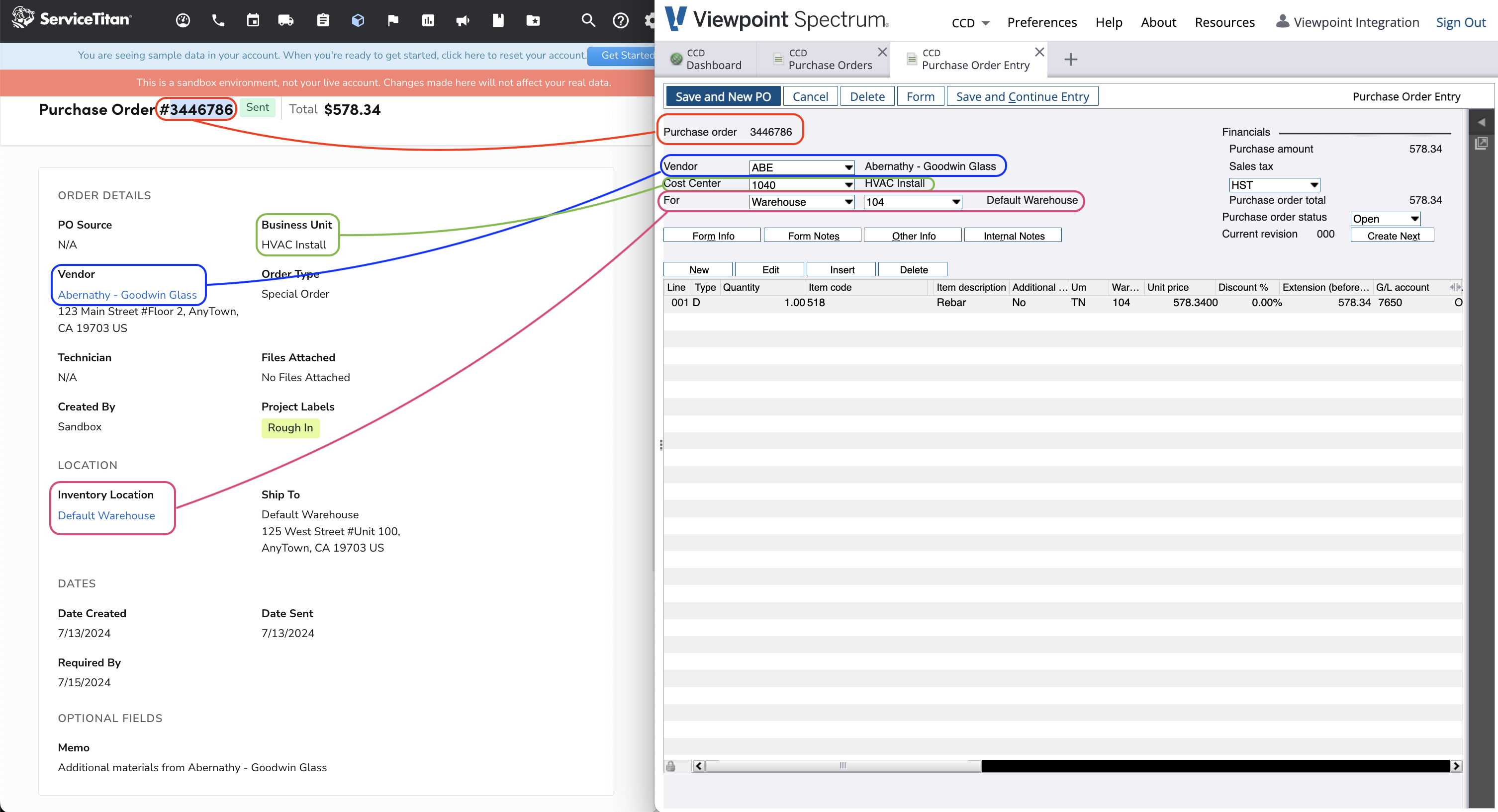 ServiceTitan and Spectrum Purchase Orders Visual Mapping