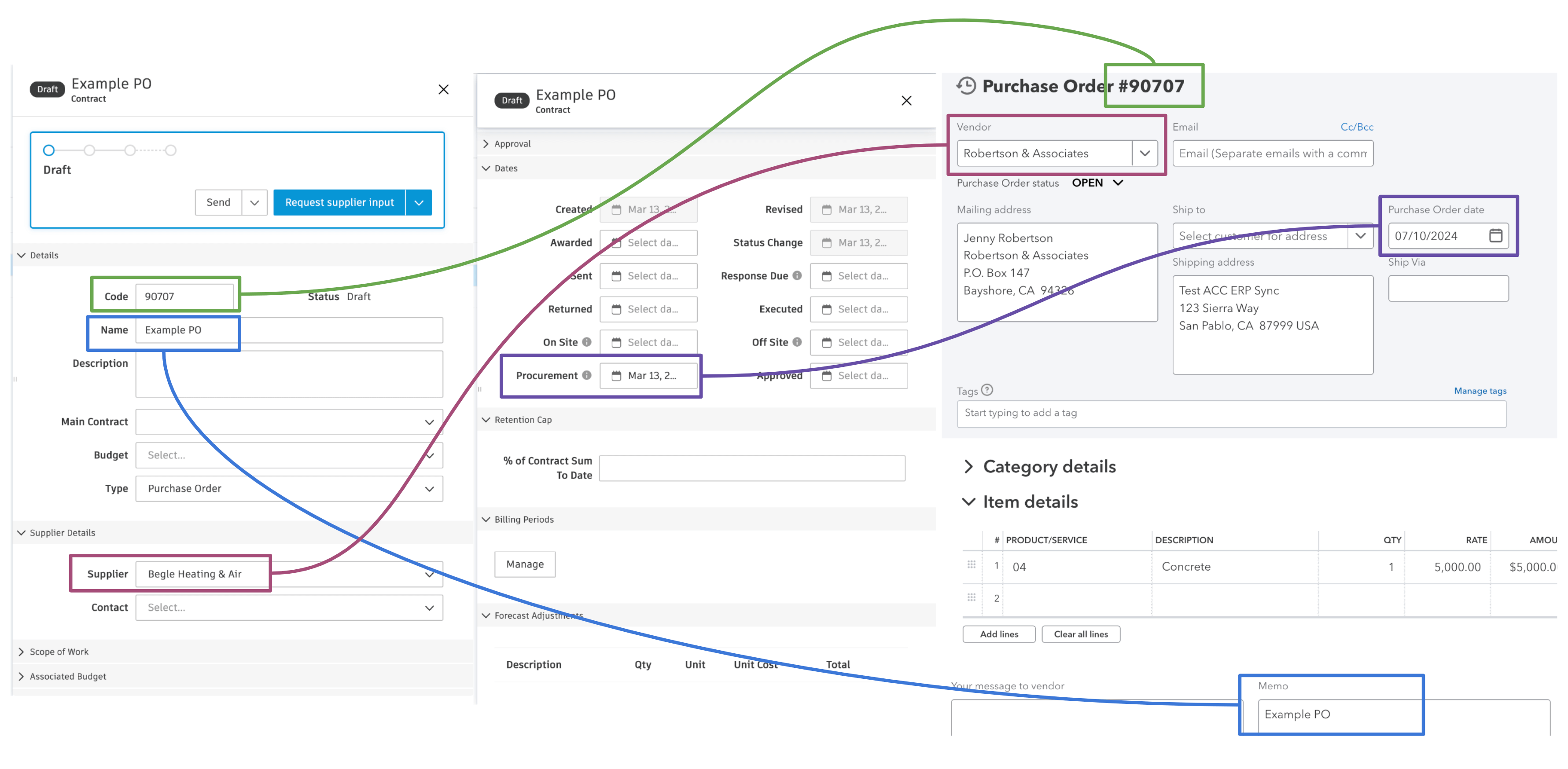 Autodesk Build and QuickBooks Online Purchase Orders Visual Mapping 1