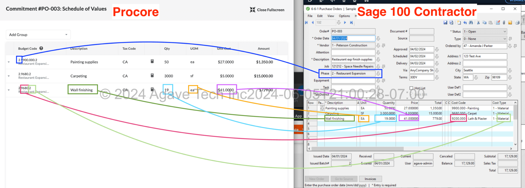 Procore and Sage 100 Purchase Orders Mapping 2