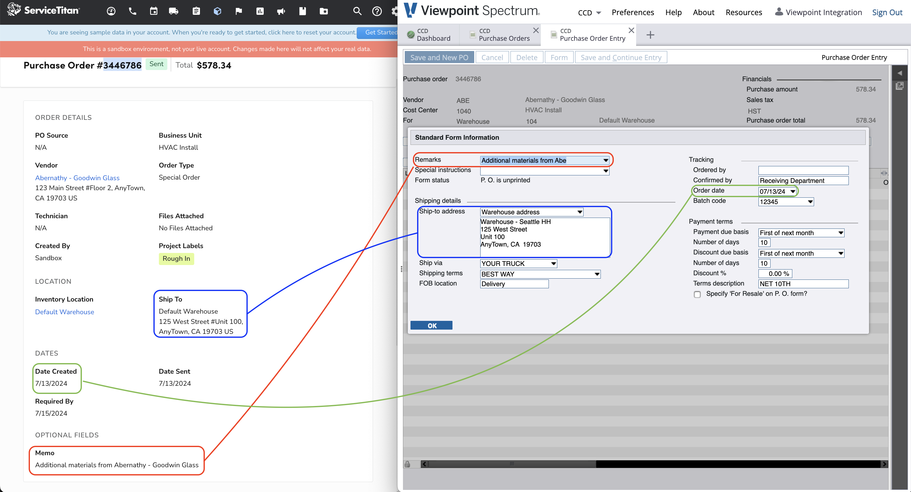 ServiceTitan and Spectrum Purchase Orders Visual Mapping