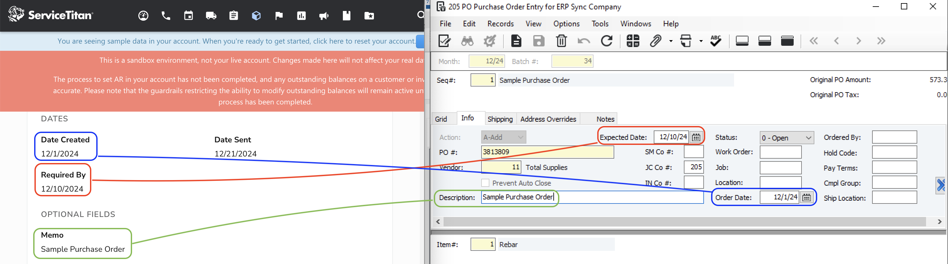 ServiceTitan and Vista Purchase Orders Visual Mapping