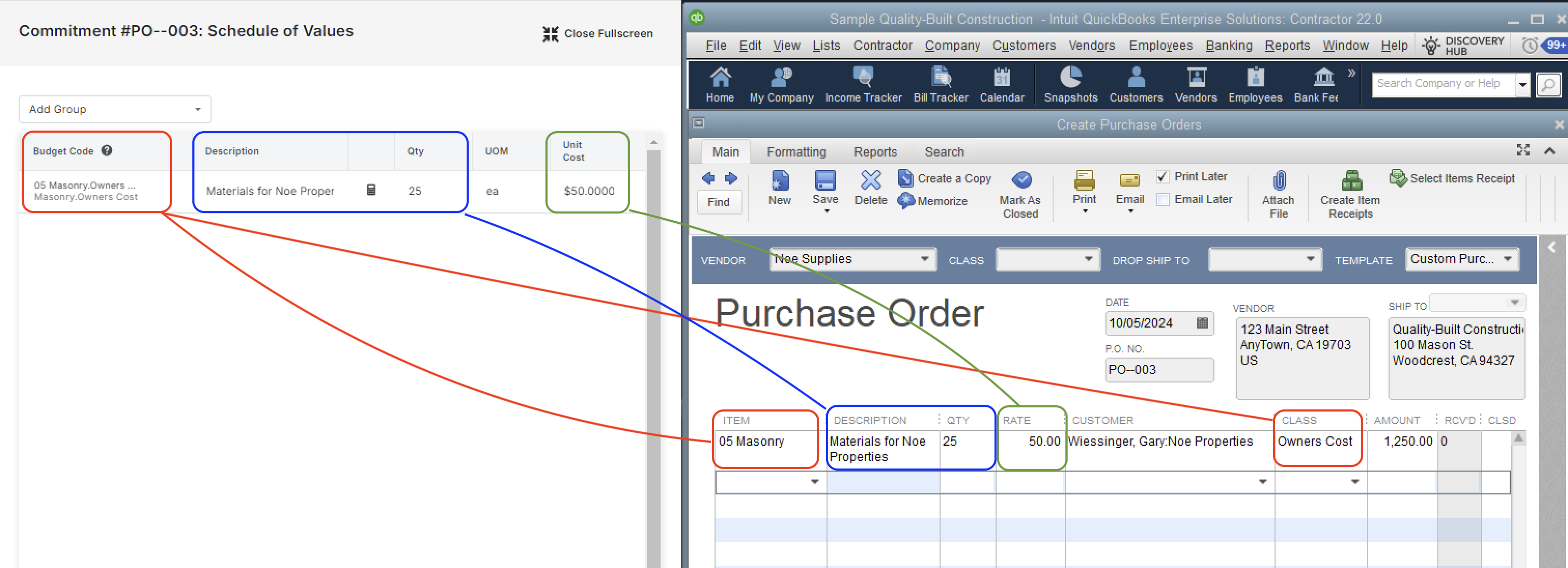 QBD and Procore Visual Mapping