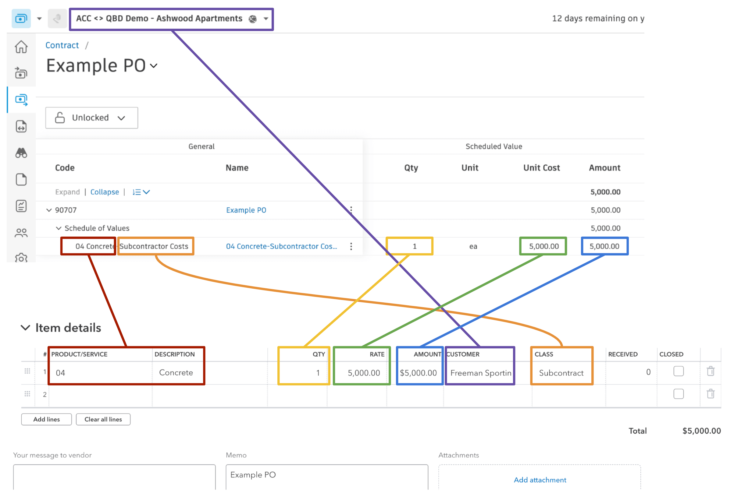 Autodesk Build and QuickBooks Online Purchase Orders Visual Mapping 2