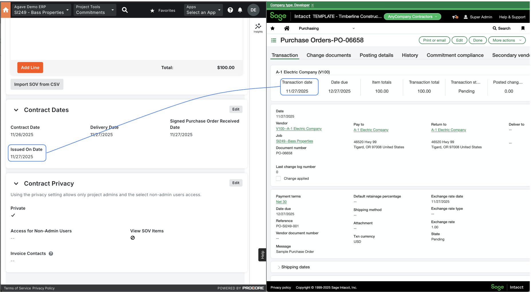 Procore and Sage Intacct Visual Mapping