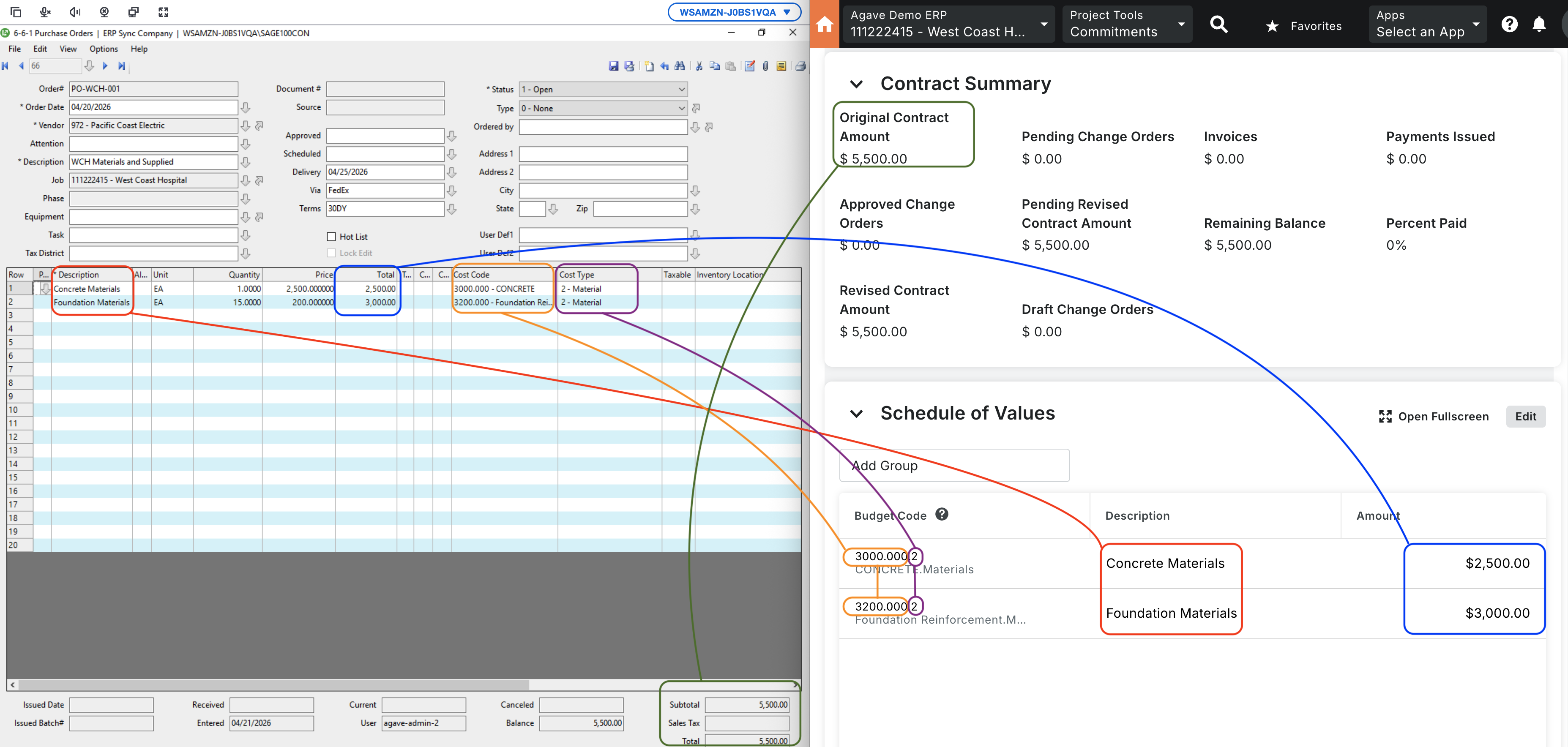 Procore and Sage 100 Purchase Orders Mapping 2