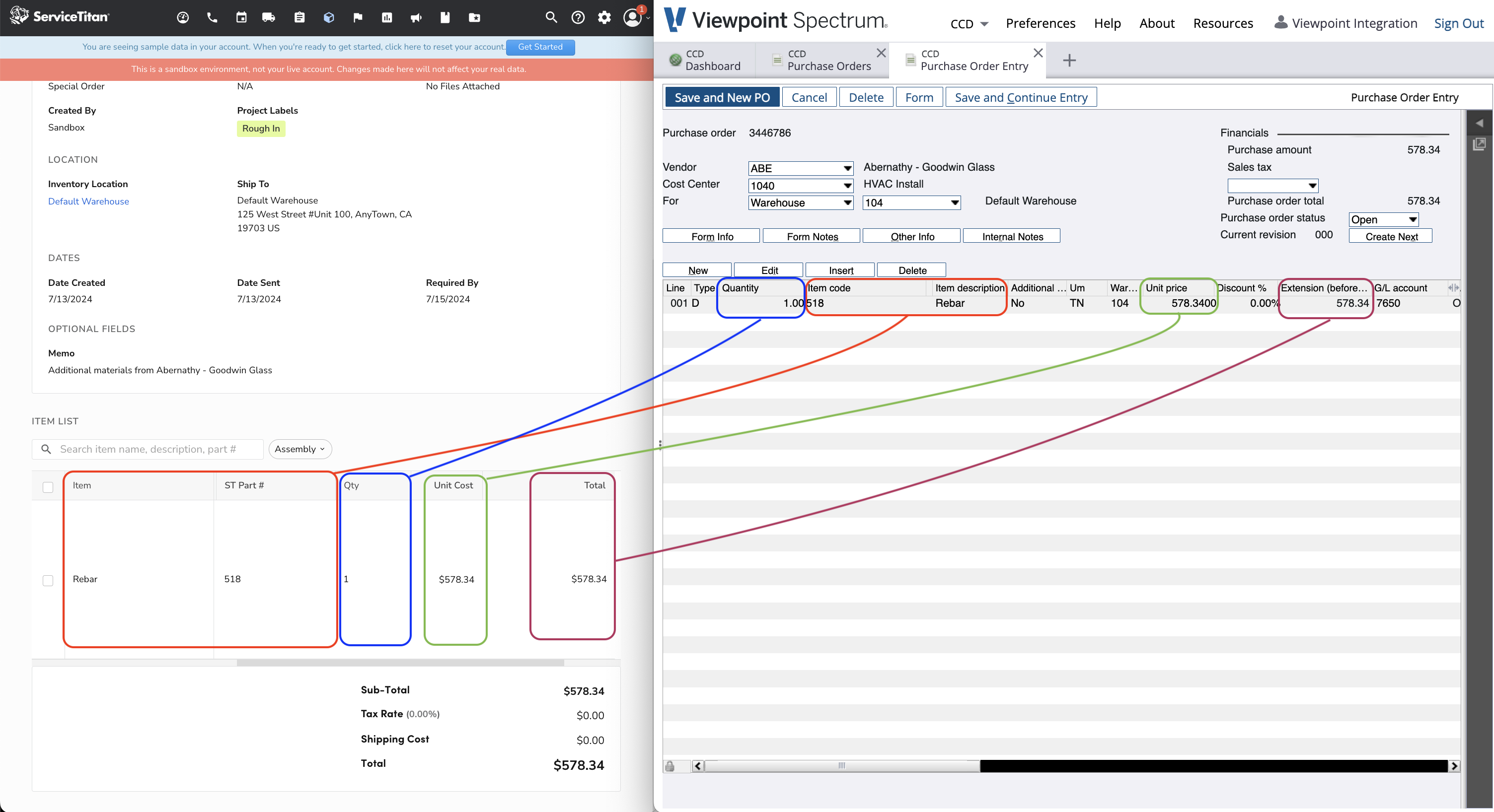 ServiceTitan and Spectrum Purchase Orders Visual Mapping