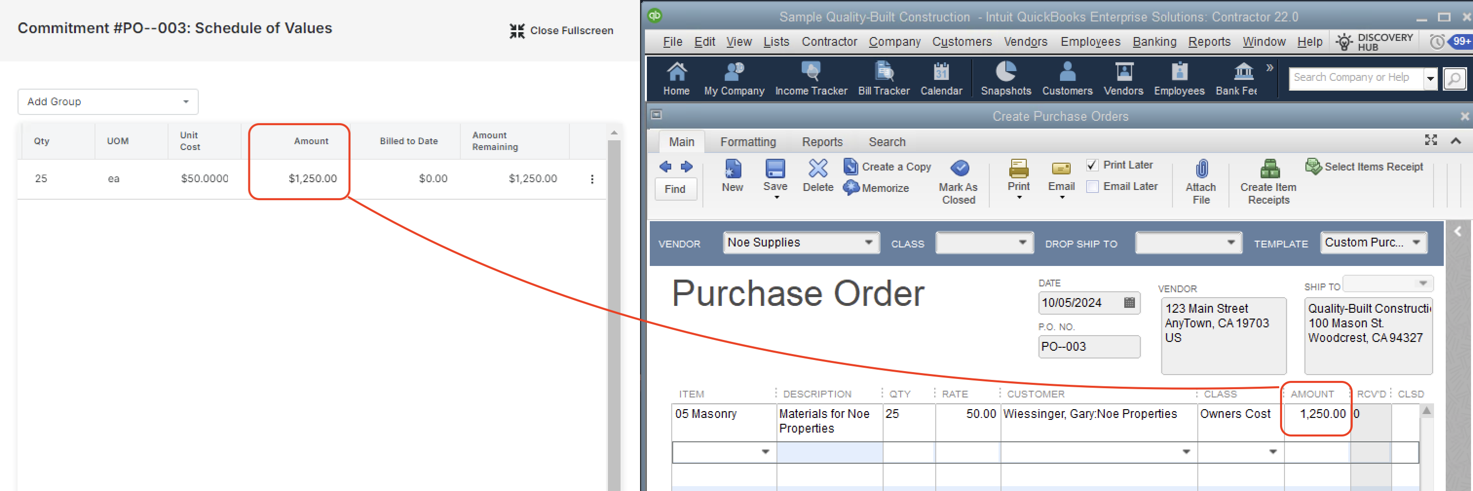 QBD and Procore Visual Mapping