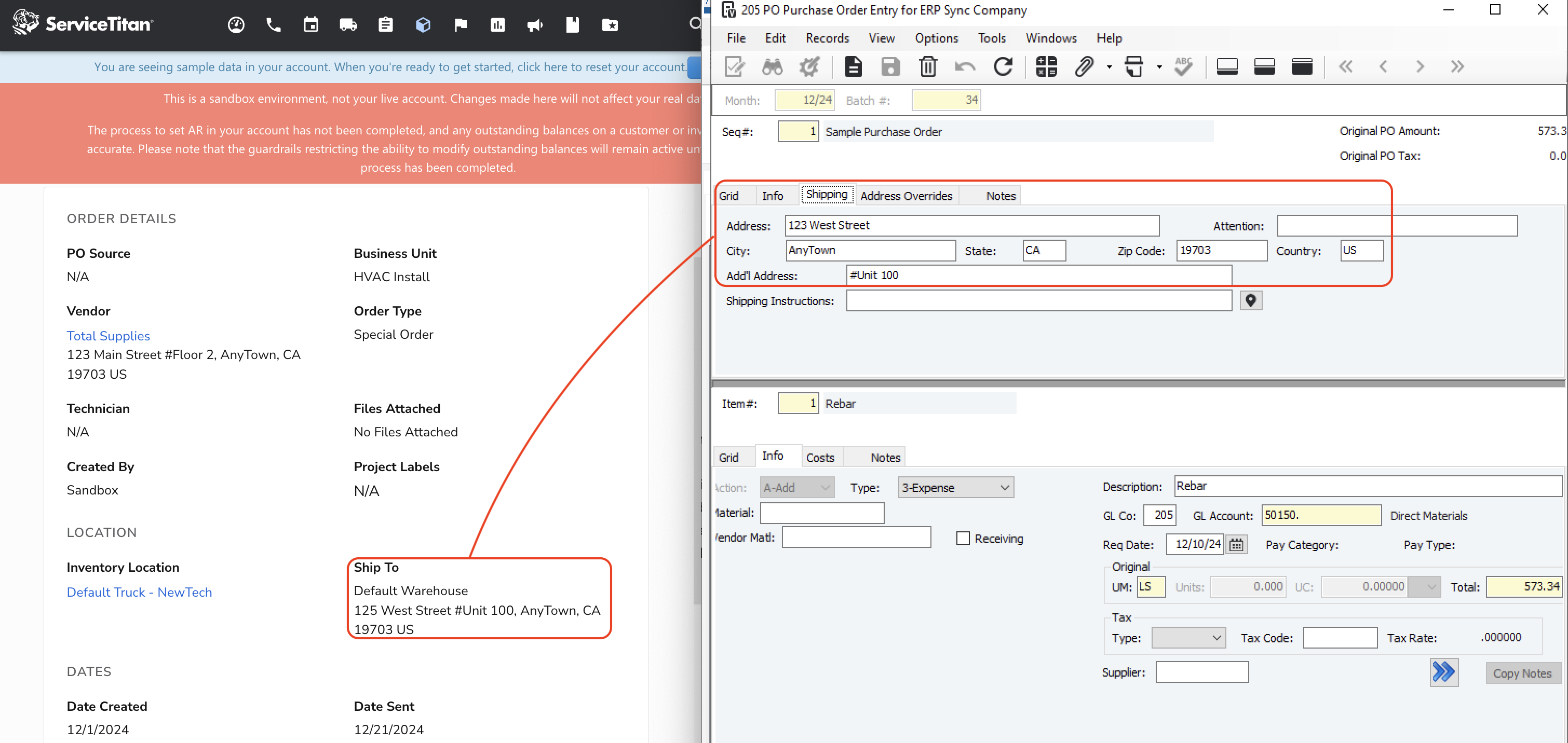 ServiceTitan and Vista Purchase Orders Visual Mapping